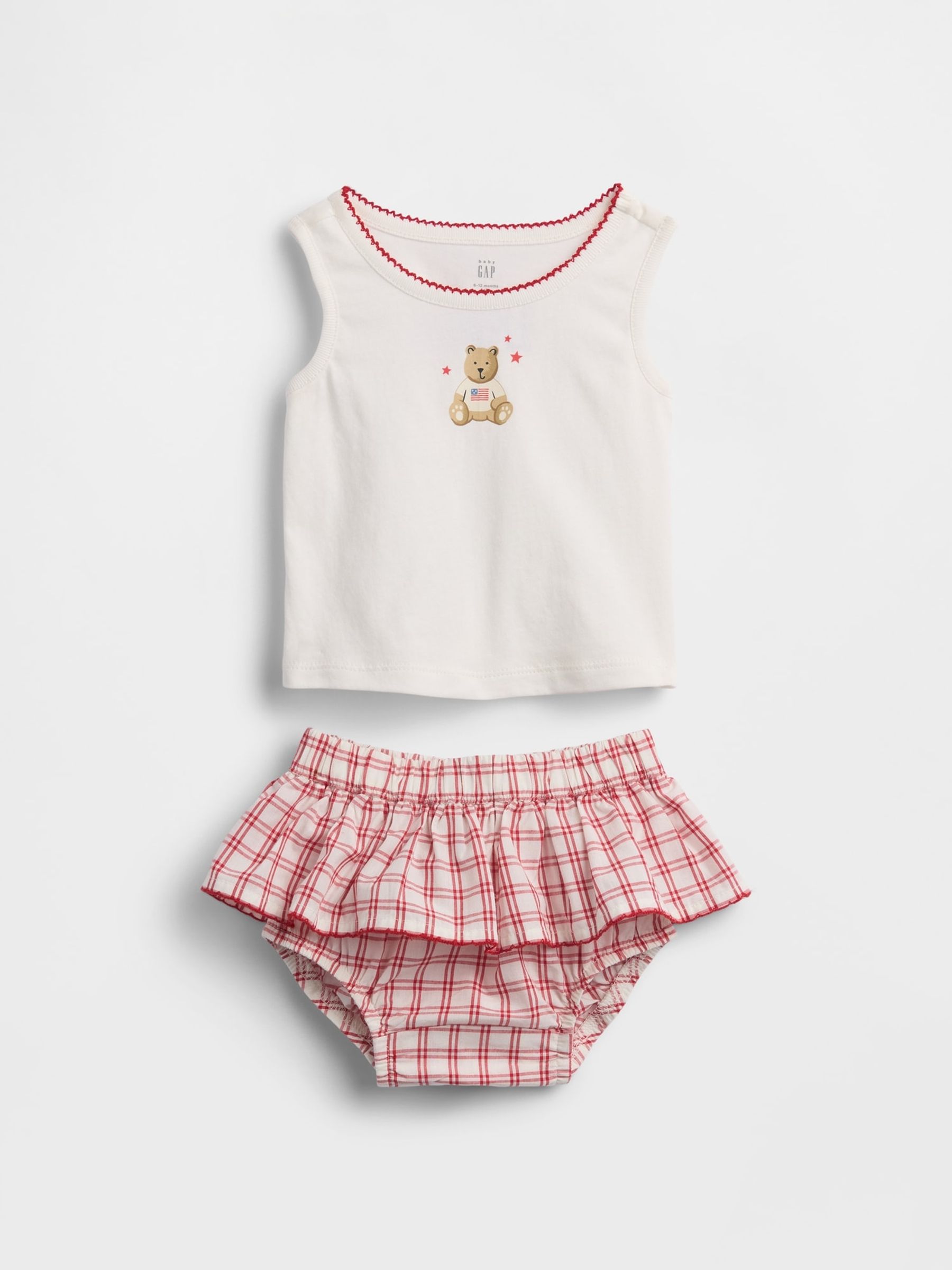 Red/White Brannan Bear Vest and Check Skort Set - Image 1 of 3