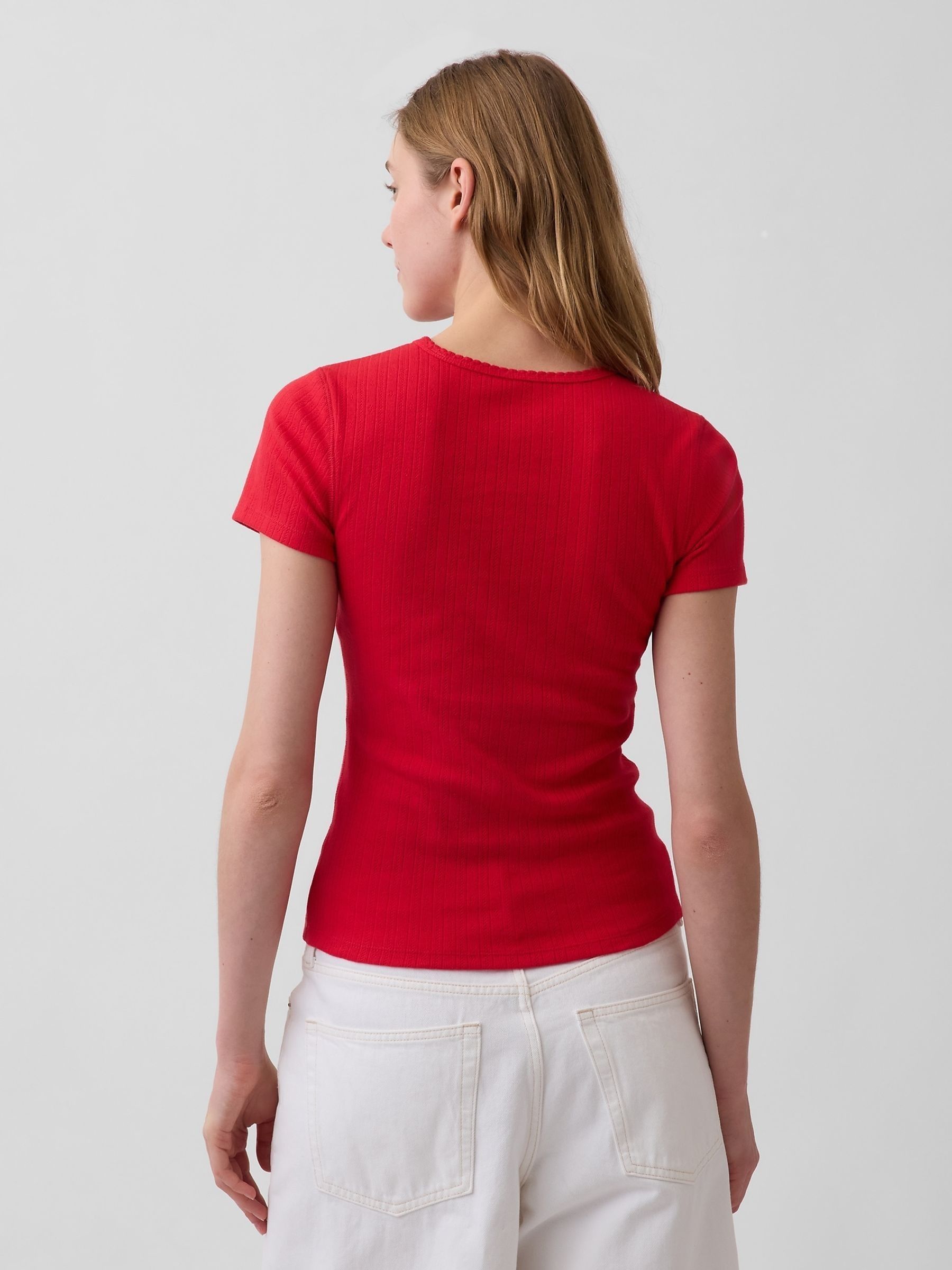 Red Pointelle Crew Neck Short Sleeve T-Shirt - Image 2 of 3