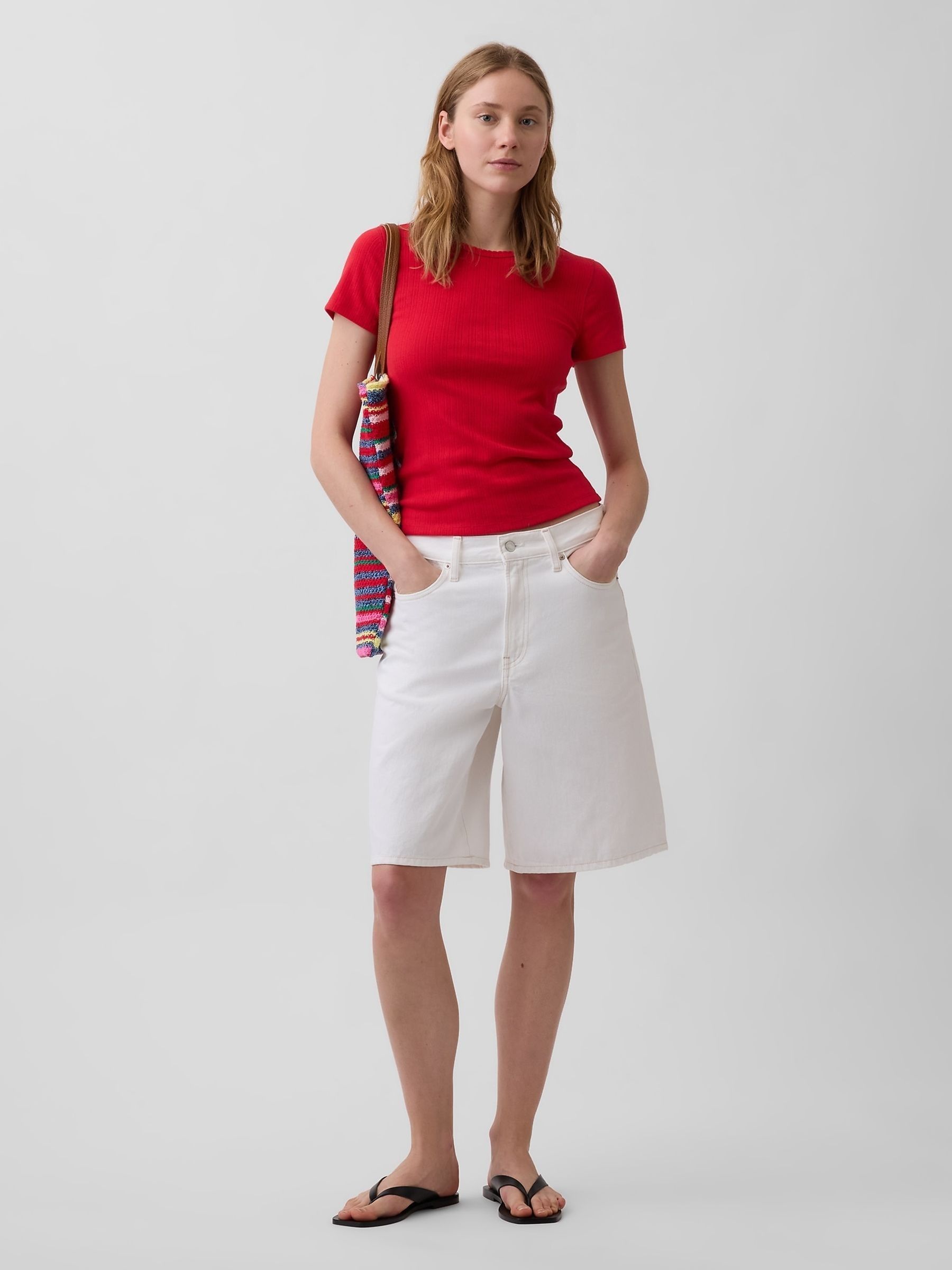 Red Pointelle Crew Neck Short Sleeve T-Shirt - Image 3 of 3