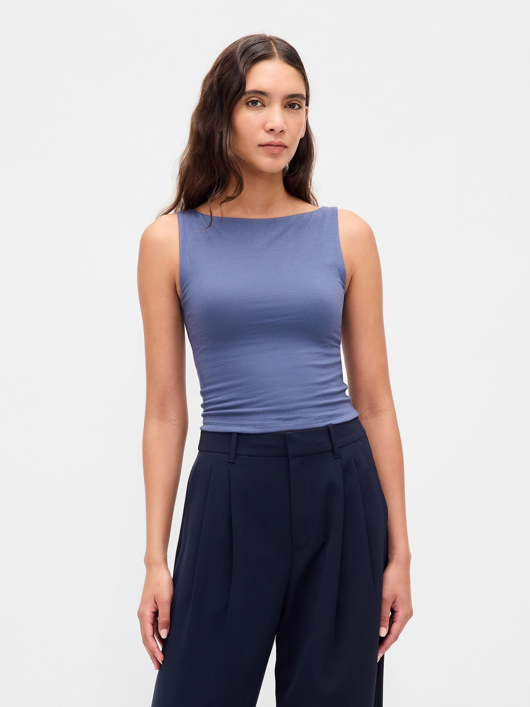 Blue CloseKnit Jersey Boatneck Crop Vest - Image 1 of 3