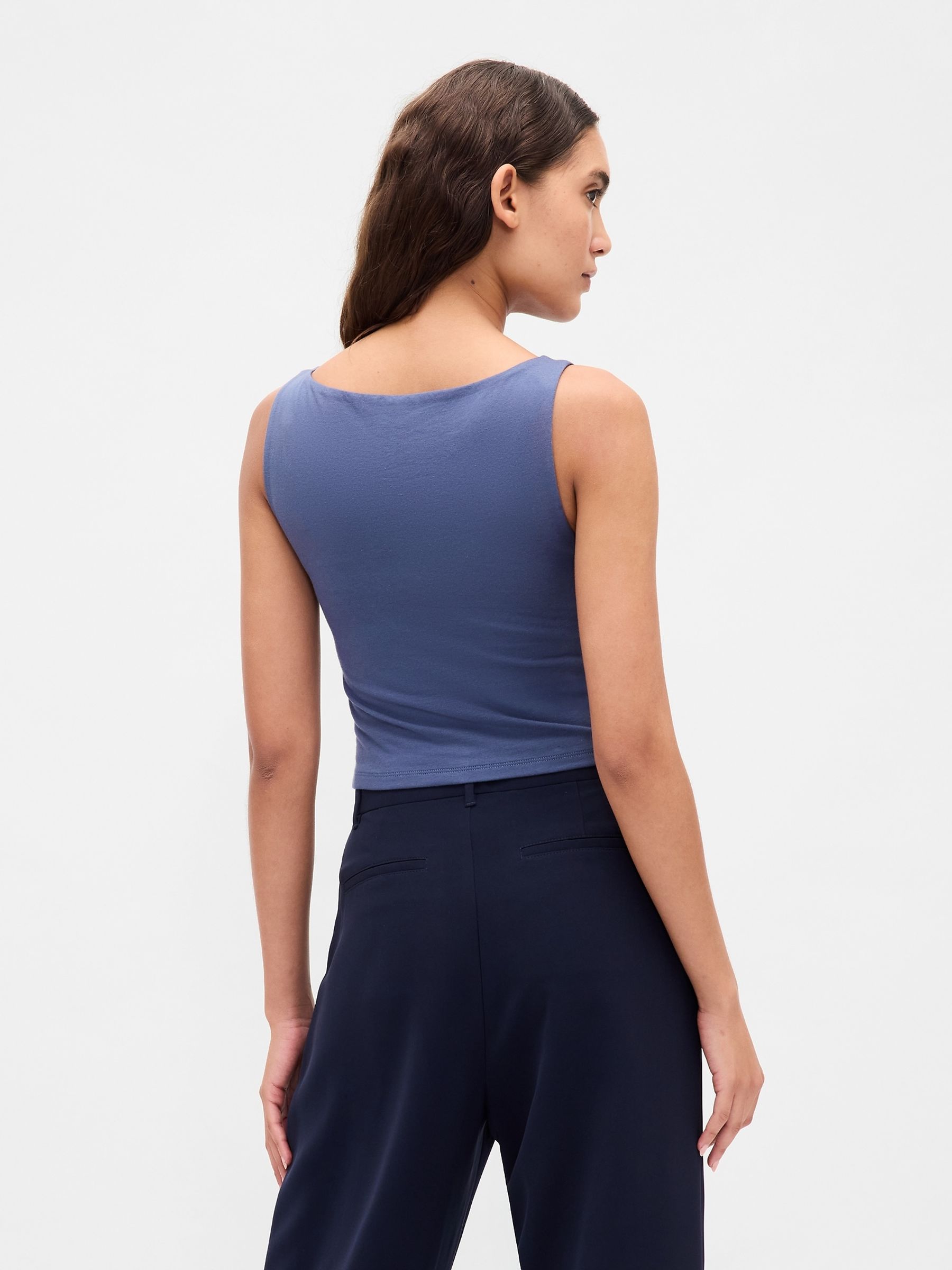 Blue CloseKnit Jersey Boatneck Crop Vest - Image 2 of 3