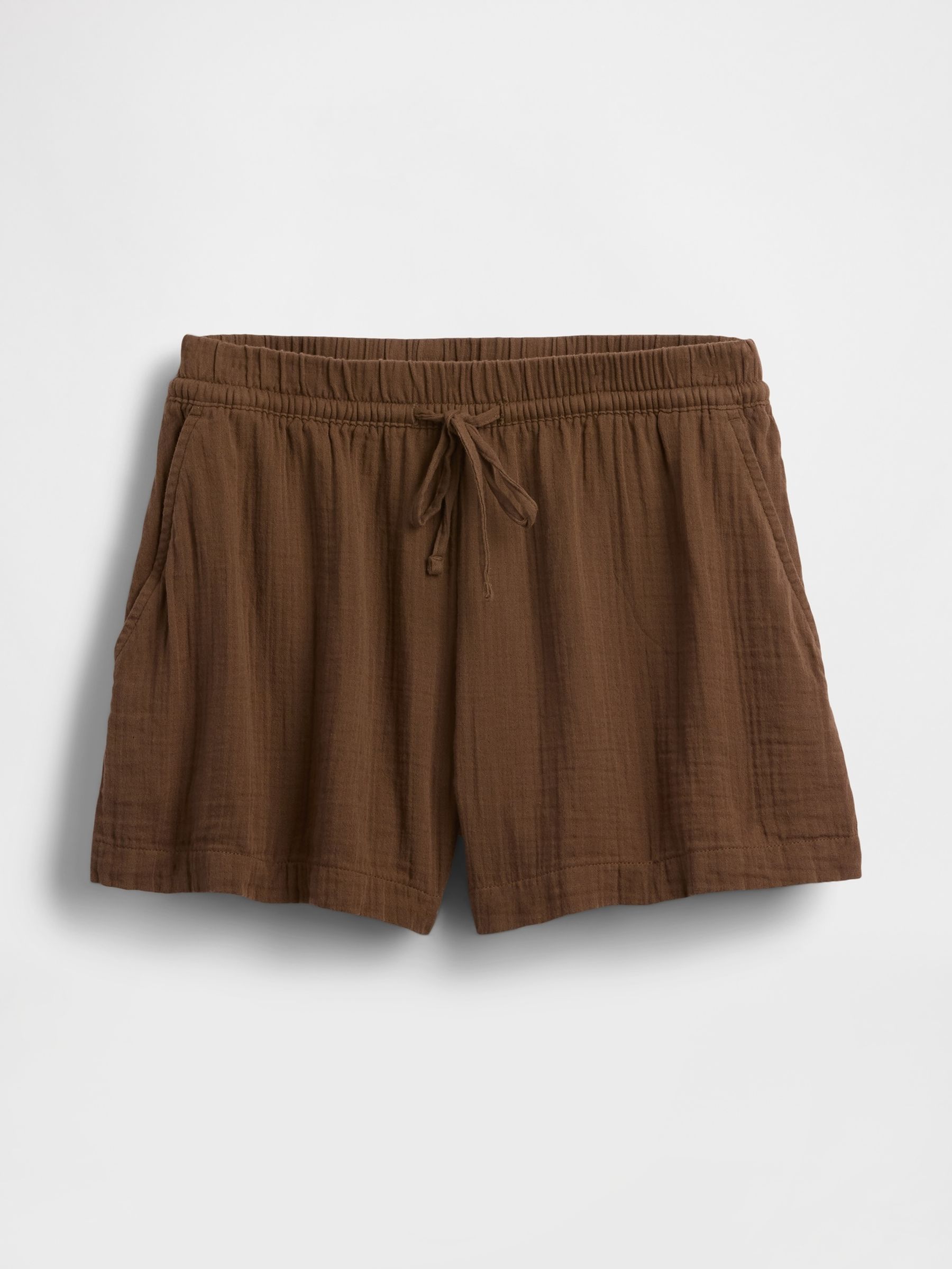 Brown 4 inch Mid Rise Cotton Gauze Easy Shorts - Image 1 of 1