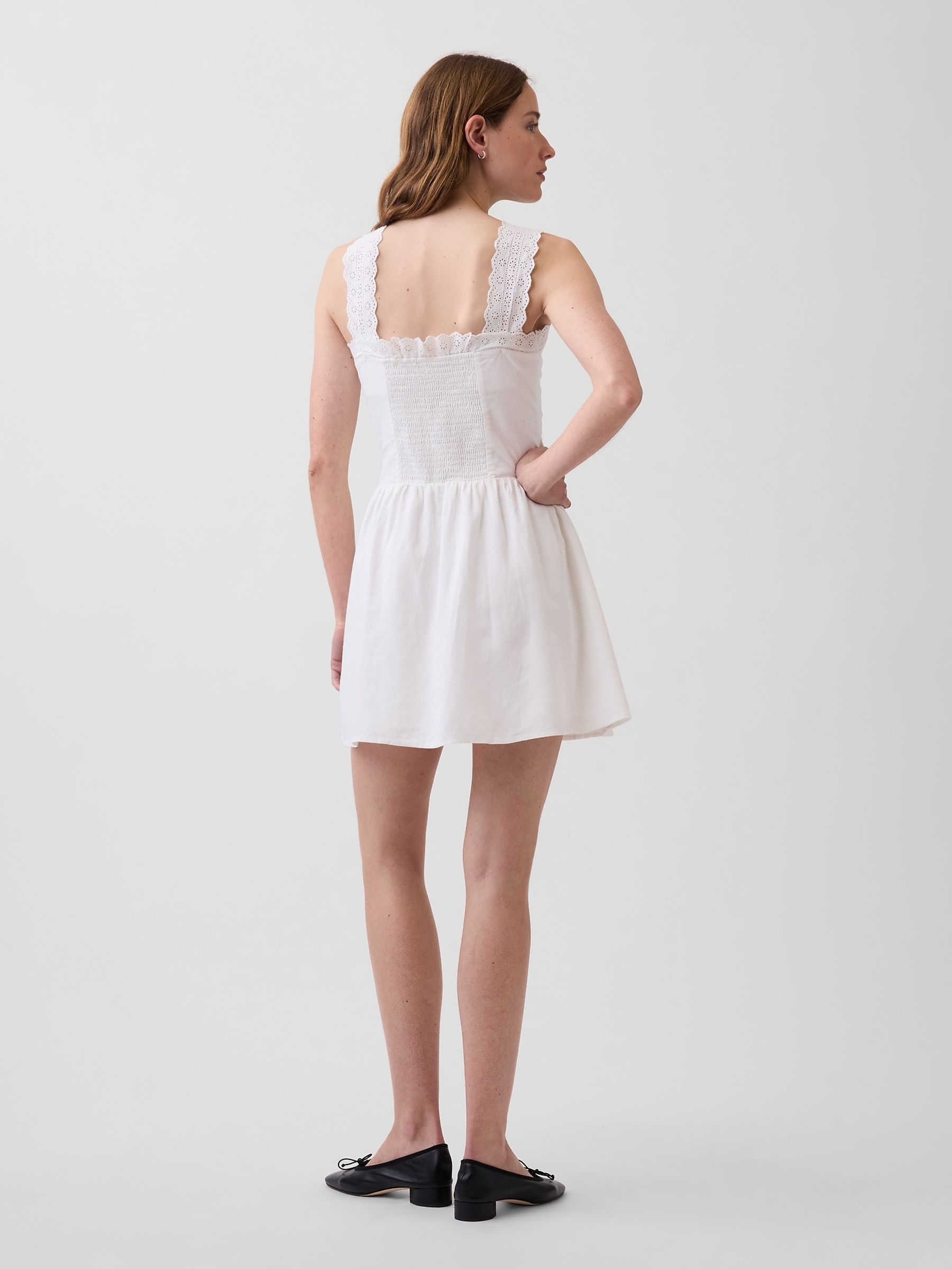 White Pintuck Drop-Waist Mini Dress - Image 2 of 4