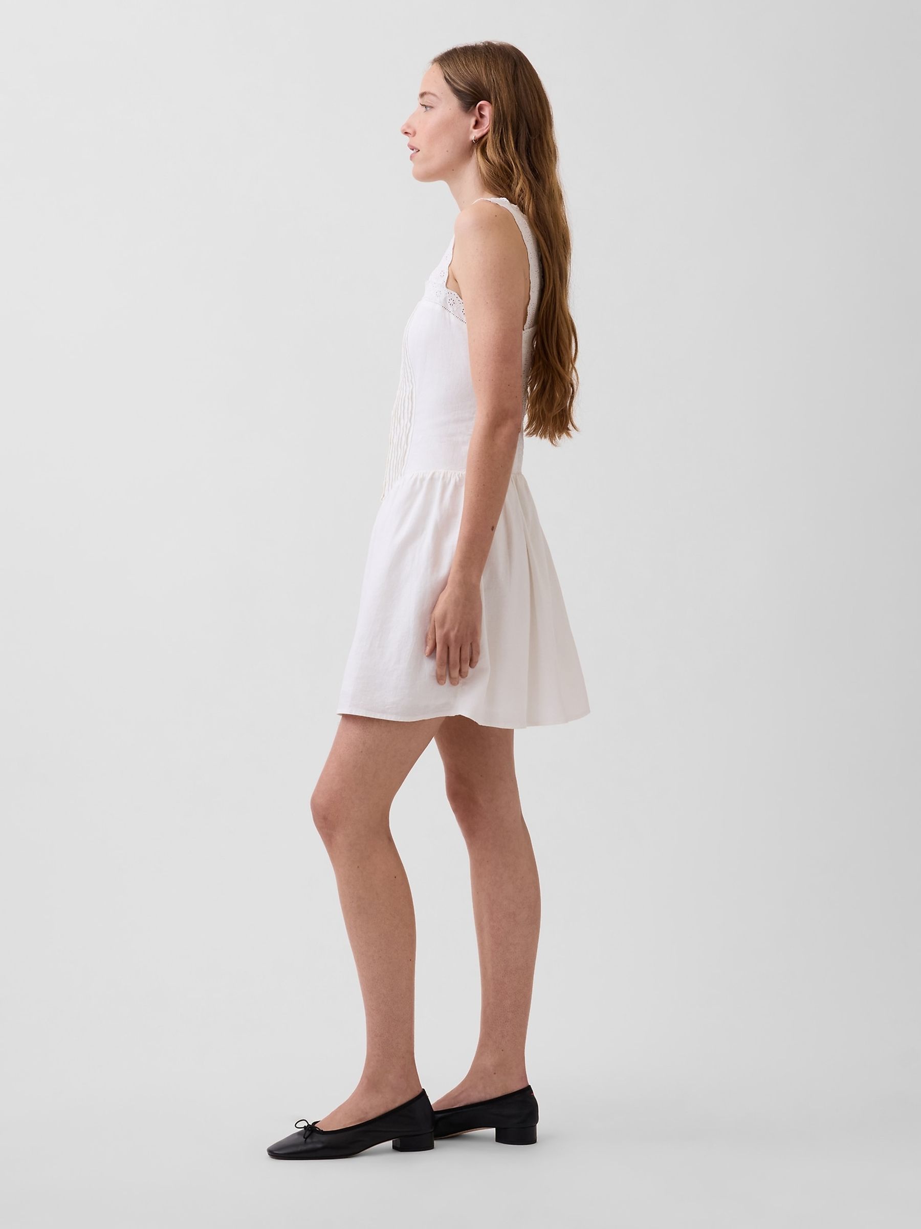 White Pintuck Drop-Waist Mini Dress - Image 3 of 4