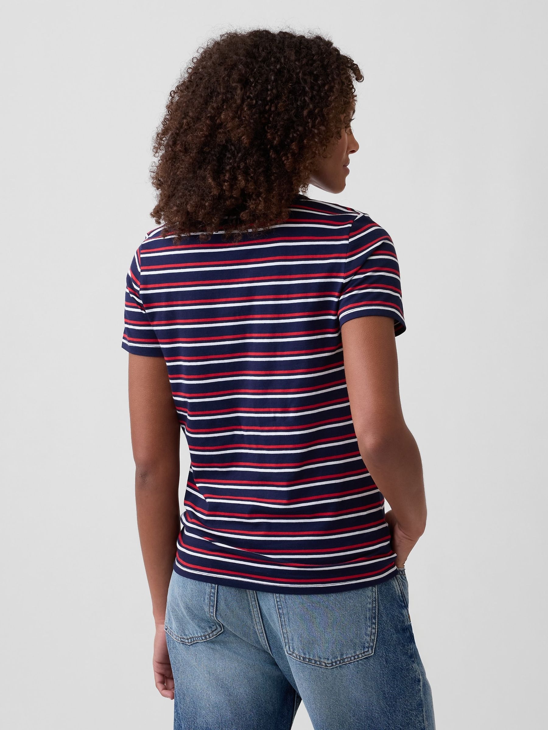 Blue/Red stripe Favourite V-Neck Short Sleeve T-Shirt - Image 2 of 5