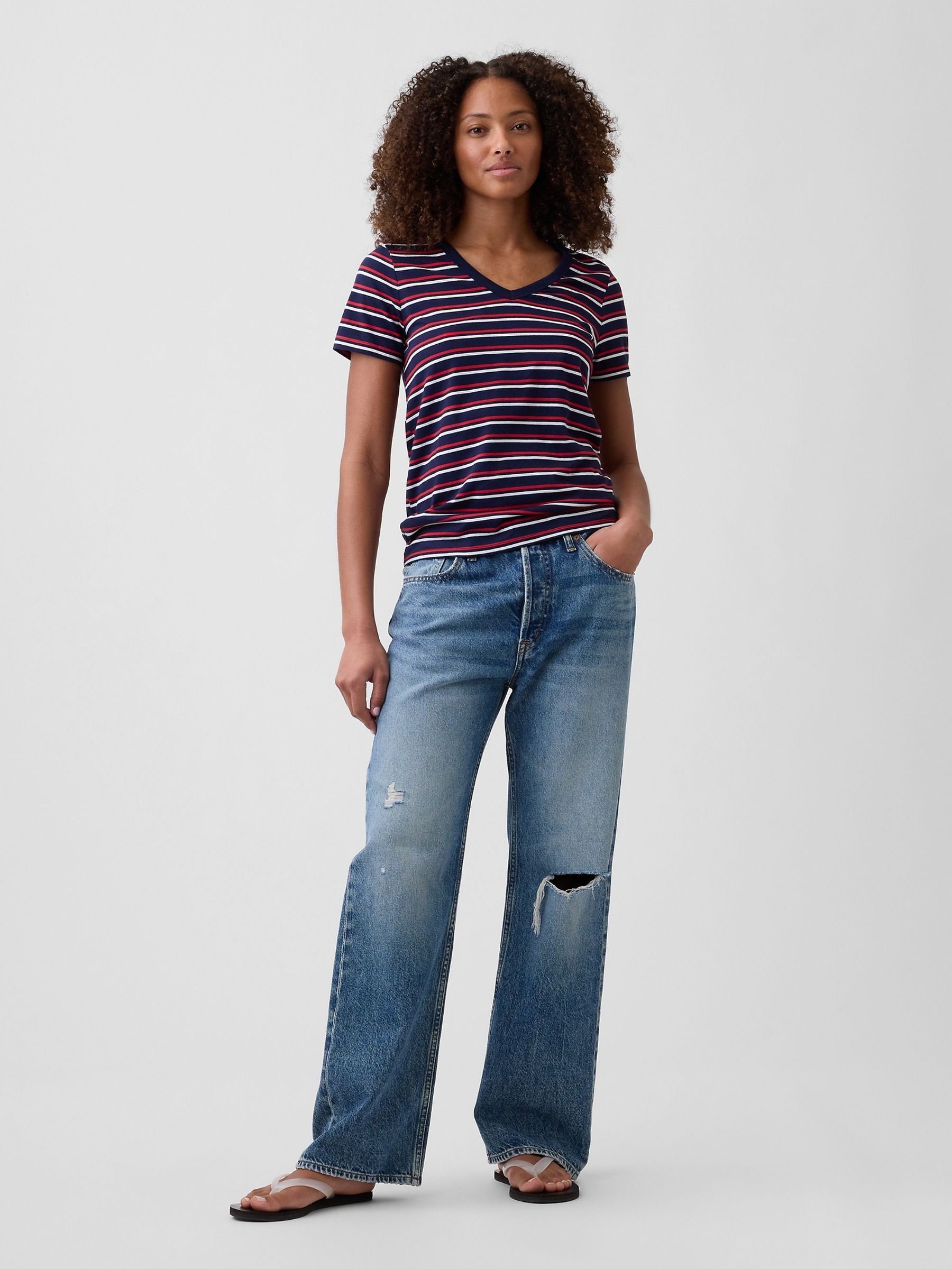 Blue/Red stripe Favourite V-Neck Short Sleeve T-Shirt - Image 3 of 5