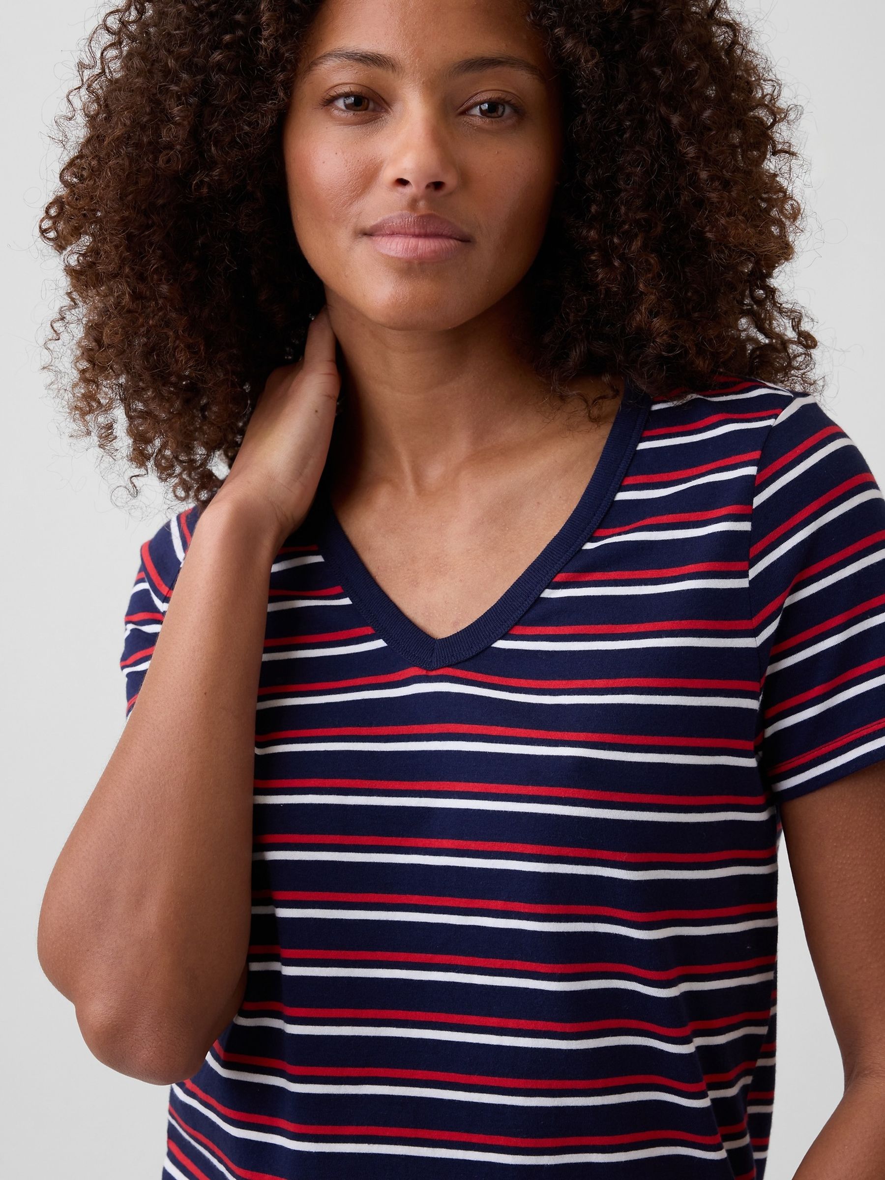 Blue/Red stripe Favourite V-Neck Short Sleeve T-Shirt - Image 4 of 5