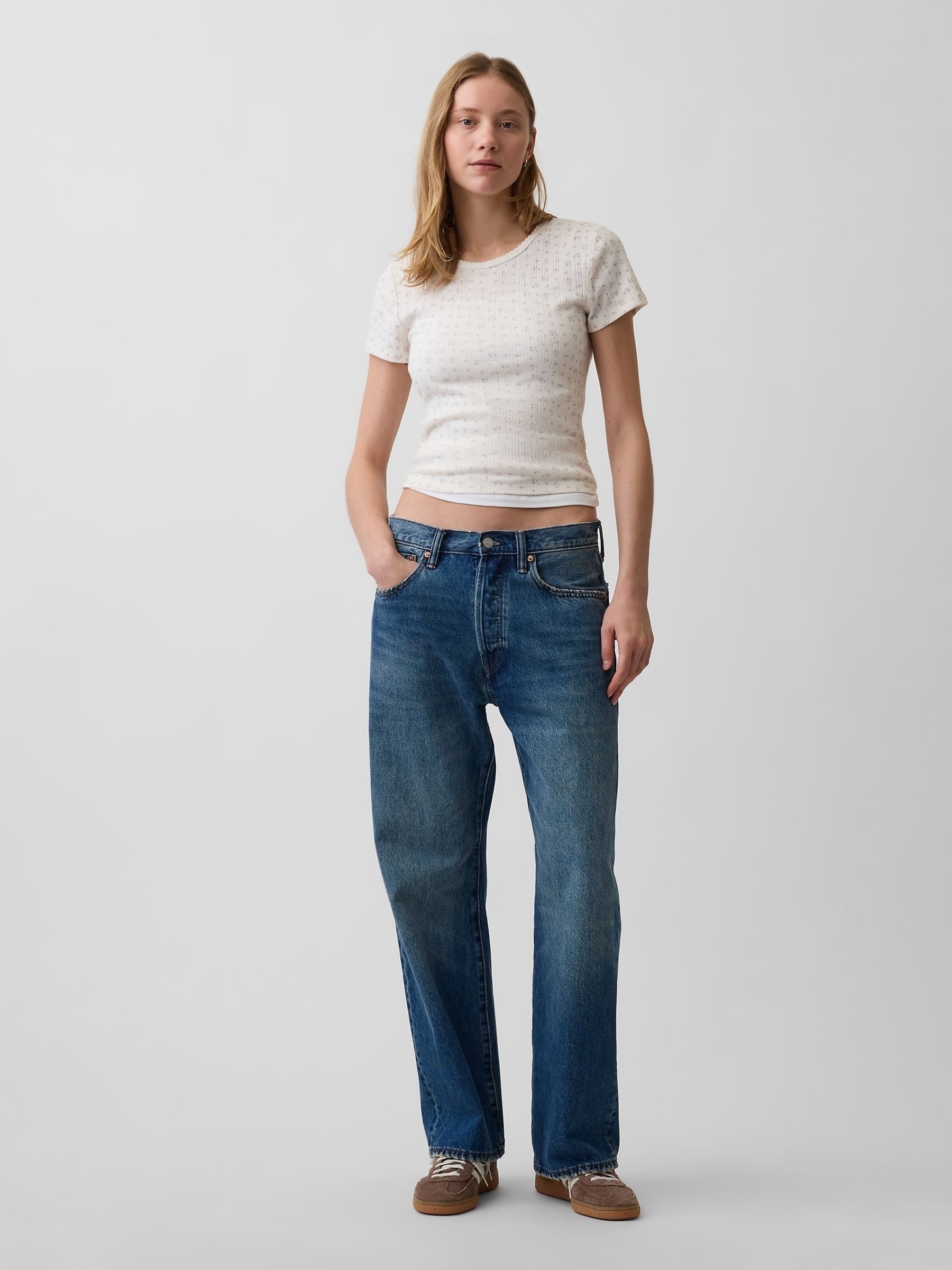 Cream Pointelle Crew Neck Short Sleeve T-Shirt - Image 3 of 6