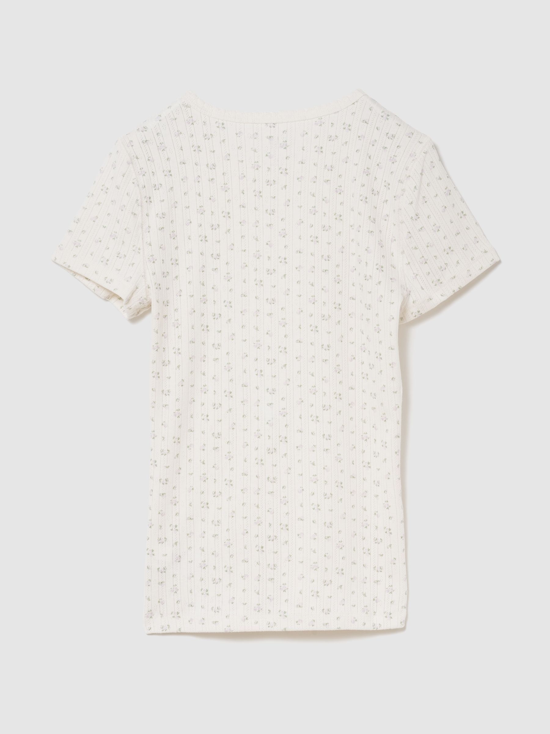 Cream Pointelle Crew Neck Short Sleeve T-Shirt - Image 4 of 6
