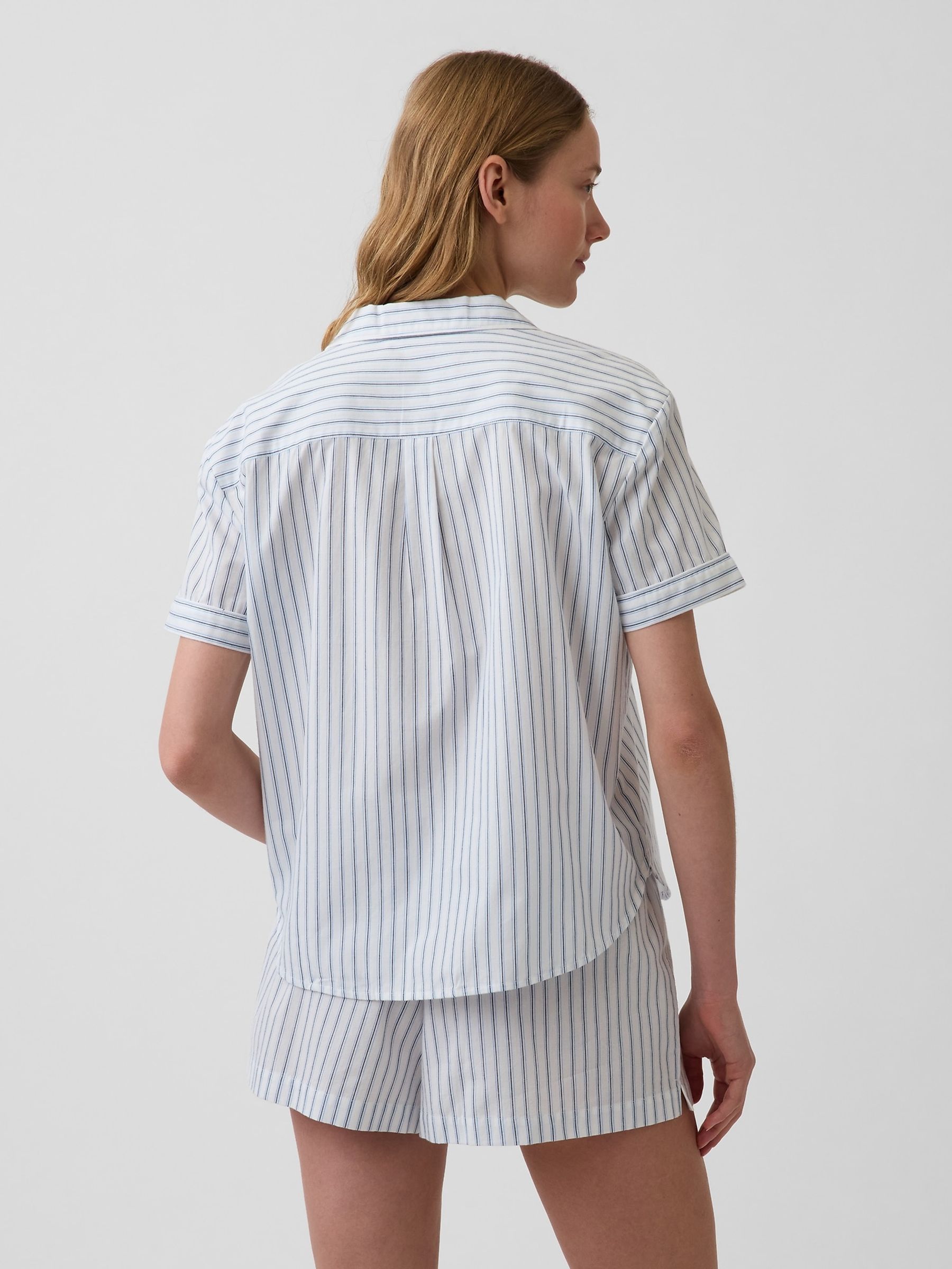 Blue Stripe Poplin Pyjama Short Sleeve Shirt - Image 2 of 3