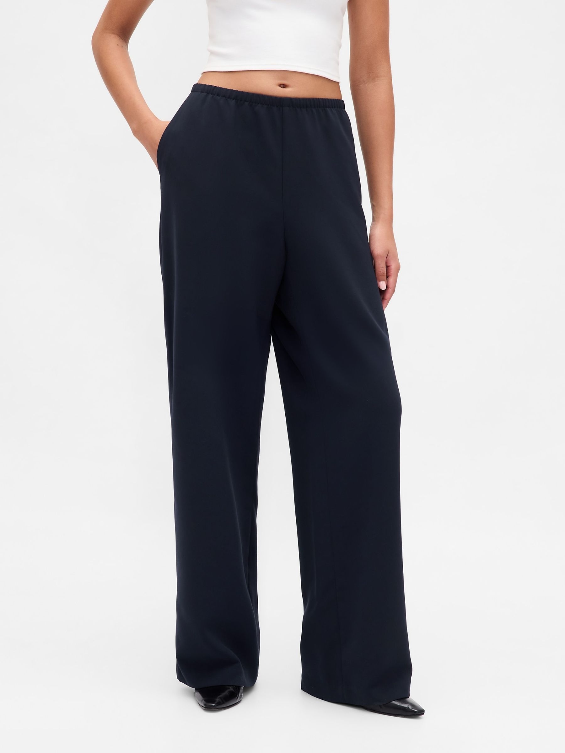 Navy Blue Easy Wide-Leg Trousers - Image 1 of 6