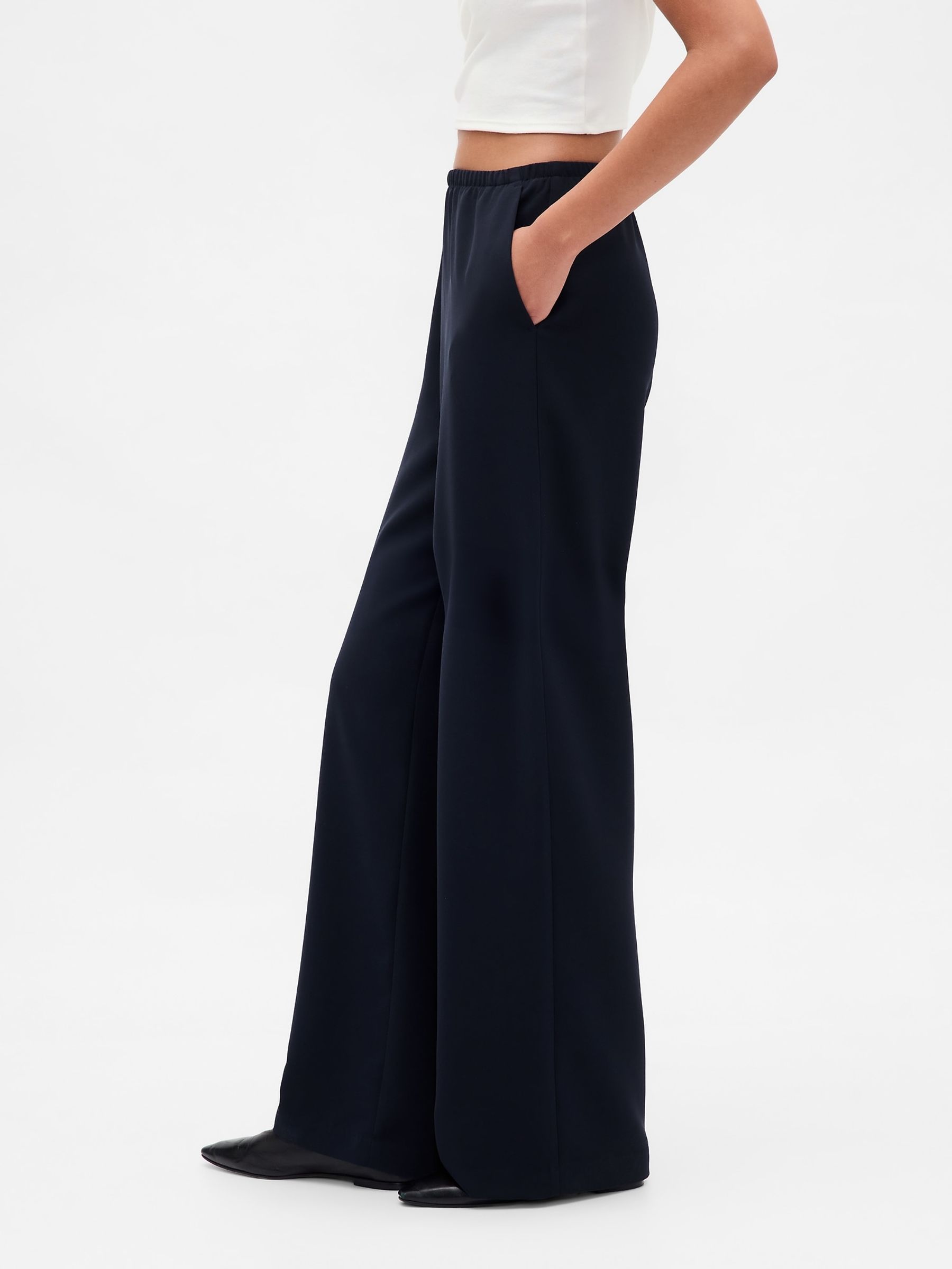 Navy Blue Easy Wide-Leg Trousers - Image 3 of 6