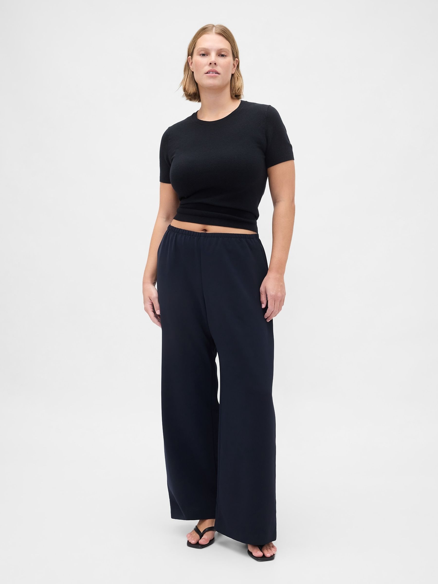 Navy Blue Easy Wide-Leg Trousers - Image 5 of 6