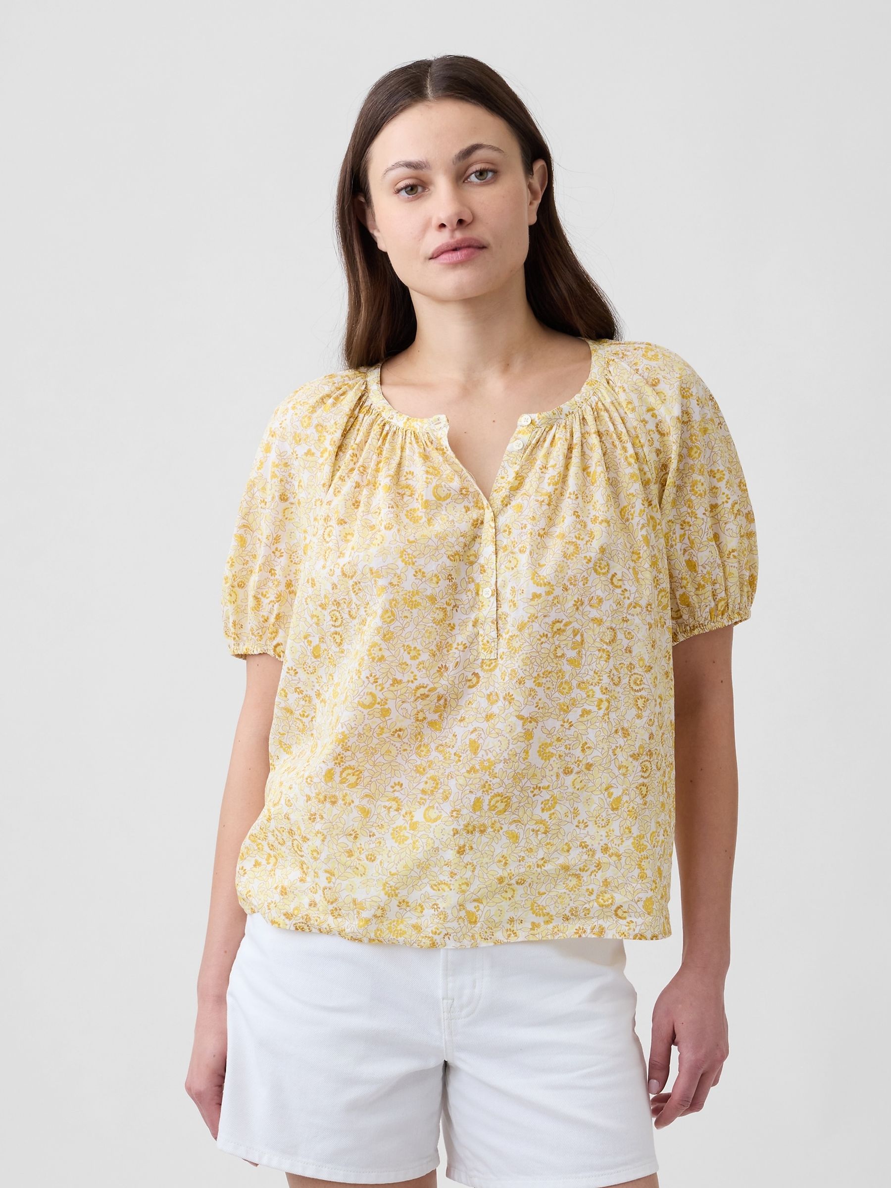 Yellow Floral Oversized Puff Sleeve Top - Image 1 of 5