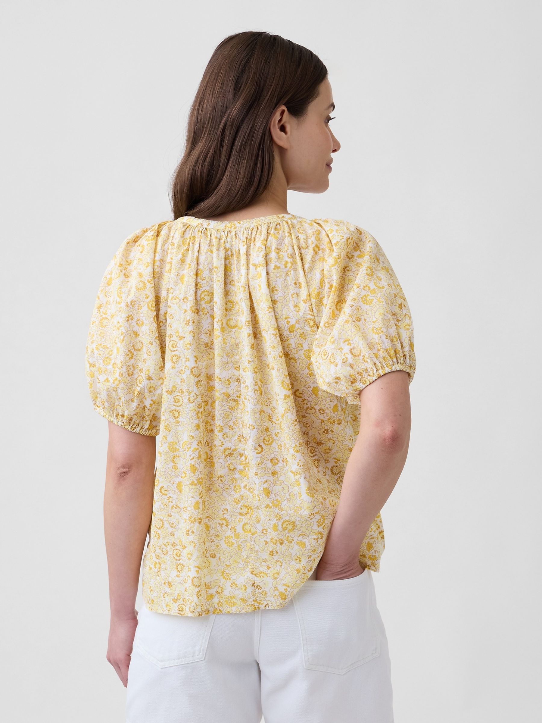Yellow Floral Oversized Puff Sleeve Top - Image 2 of 5