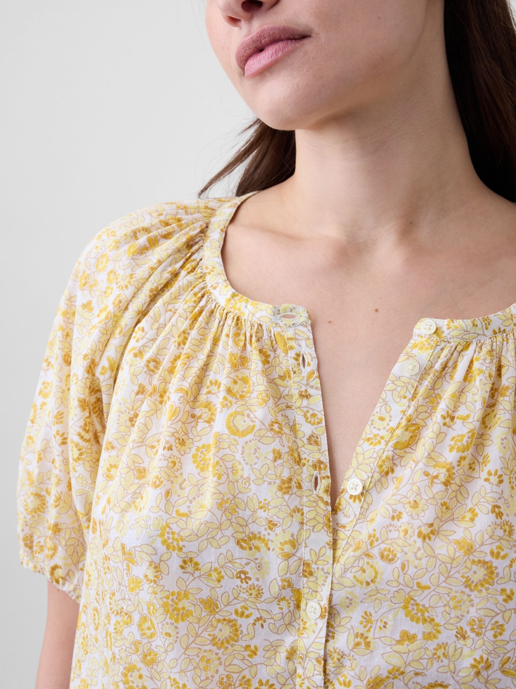 Yellow Floral Oversized Puff Sleeve Top - Image 4 of 5