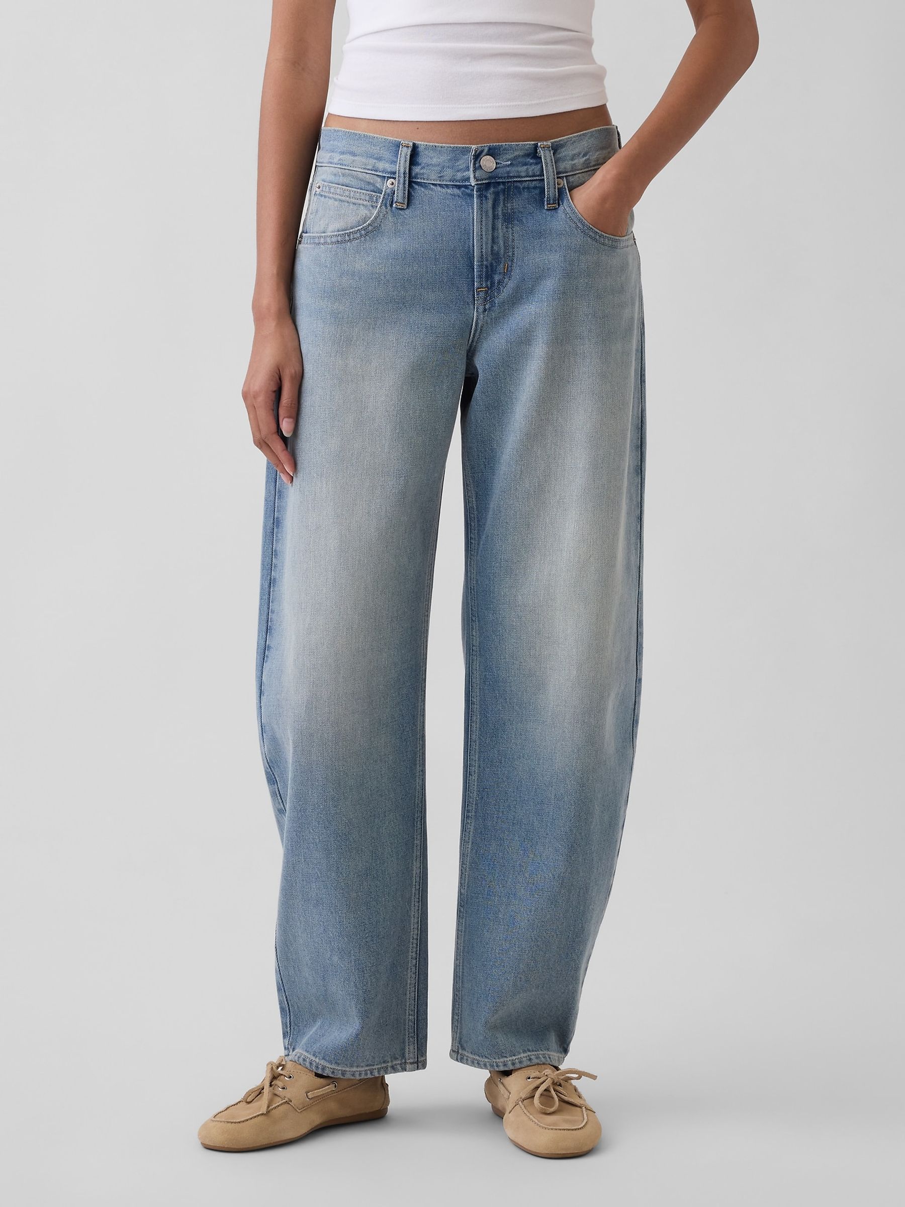 Light Wash Blue Low Rise Barrel Jeans - Image 1 of 5