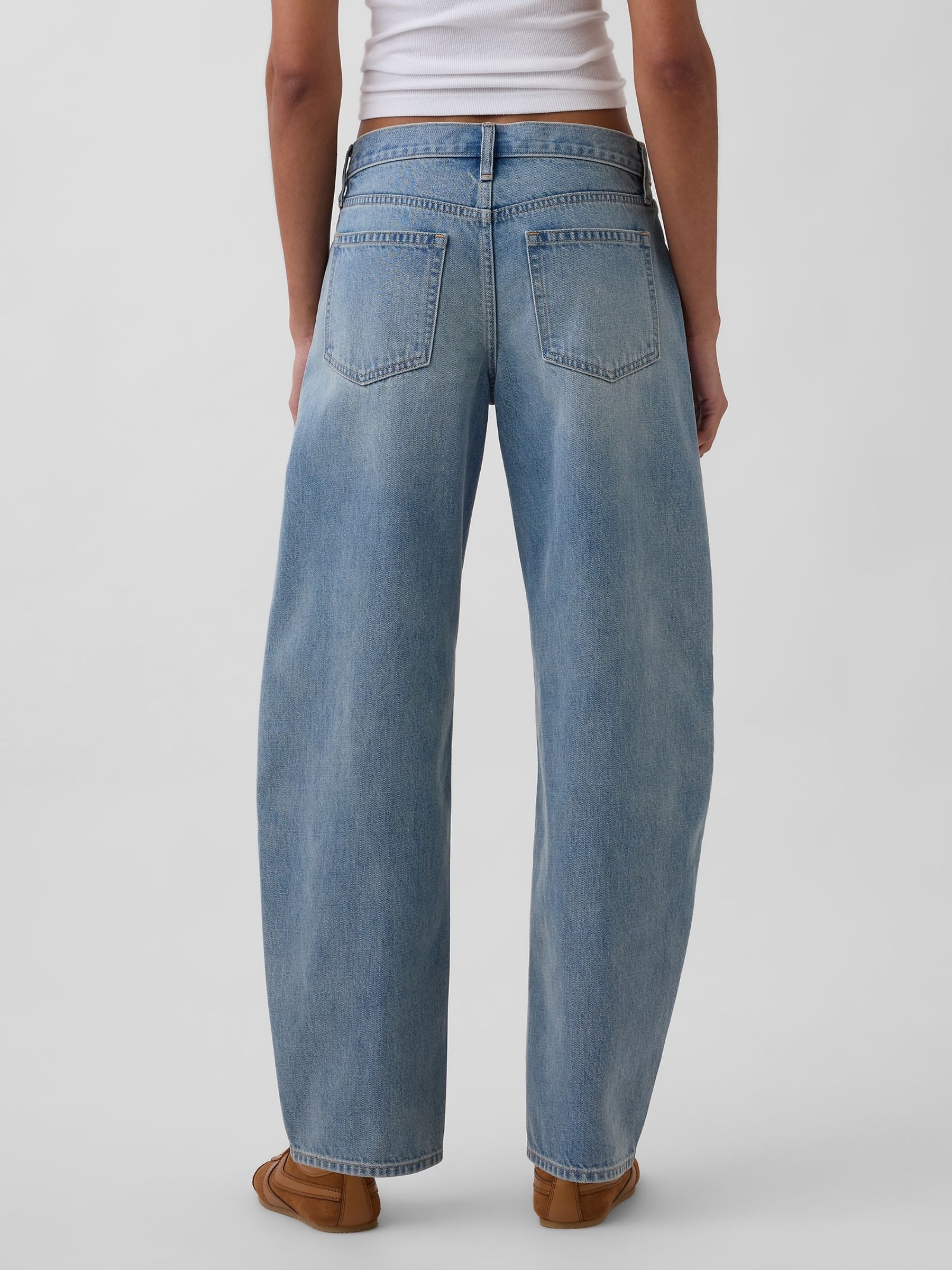 Light Wash Blue Low Rise Barrel Jeans - Image 2 of 5