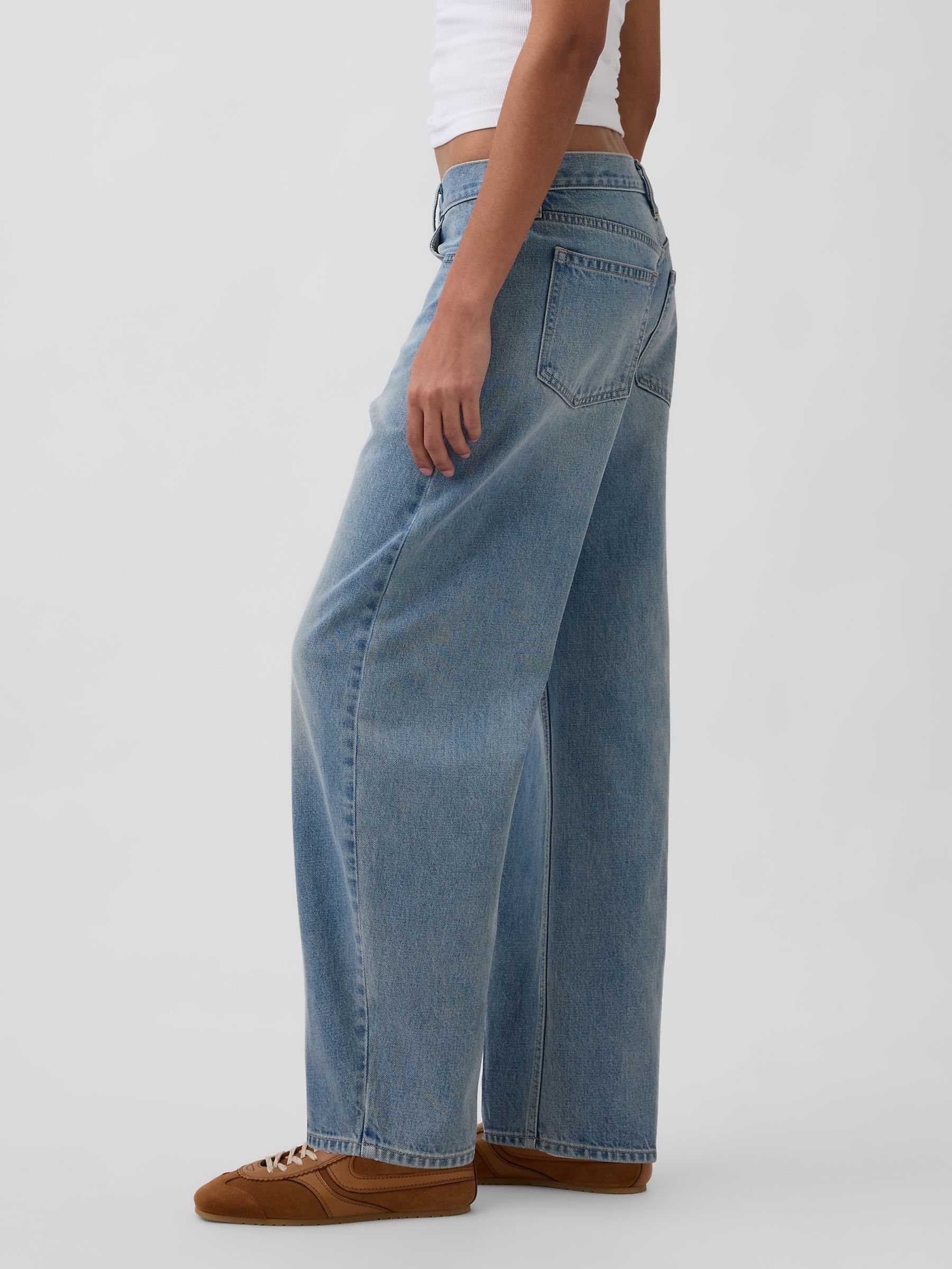 Light Wash Blue Low Rise Barrel Jeans - Image 3 of 5