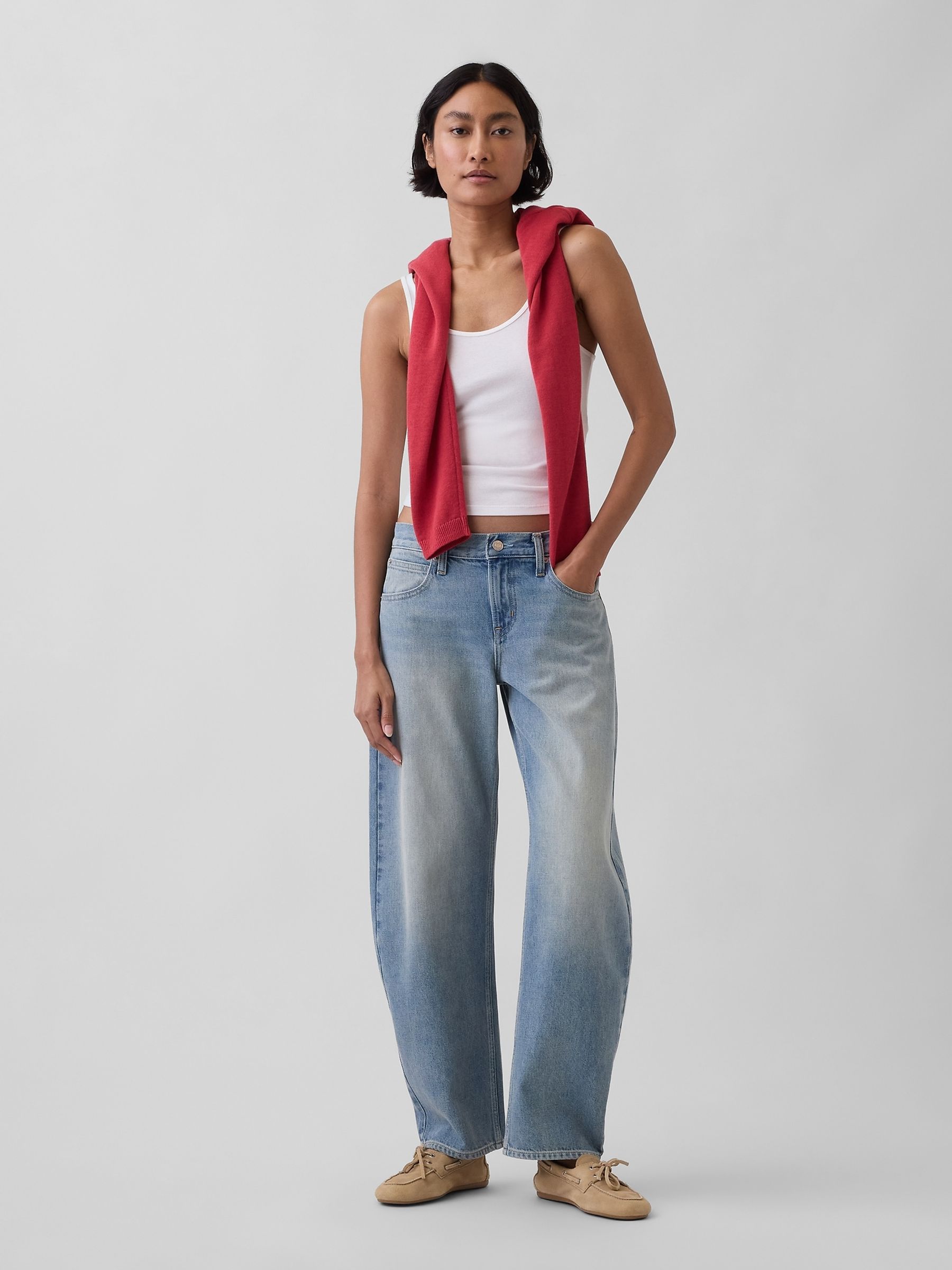 Light Wash Blue Low Rise Barrel Jeans - Image 5 of 5