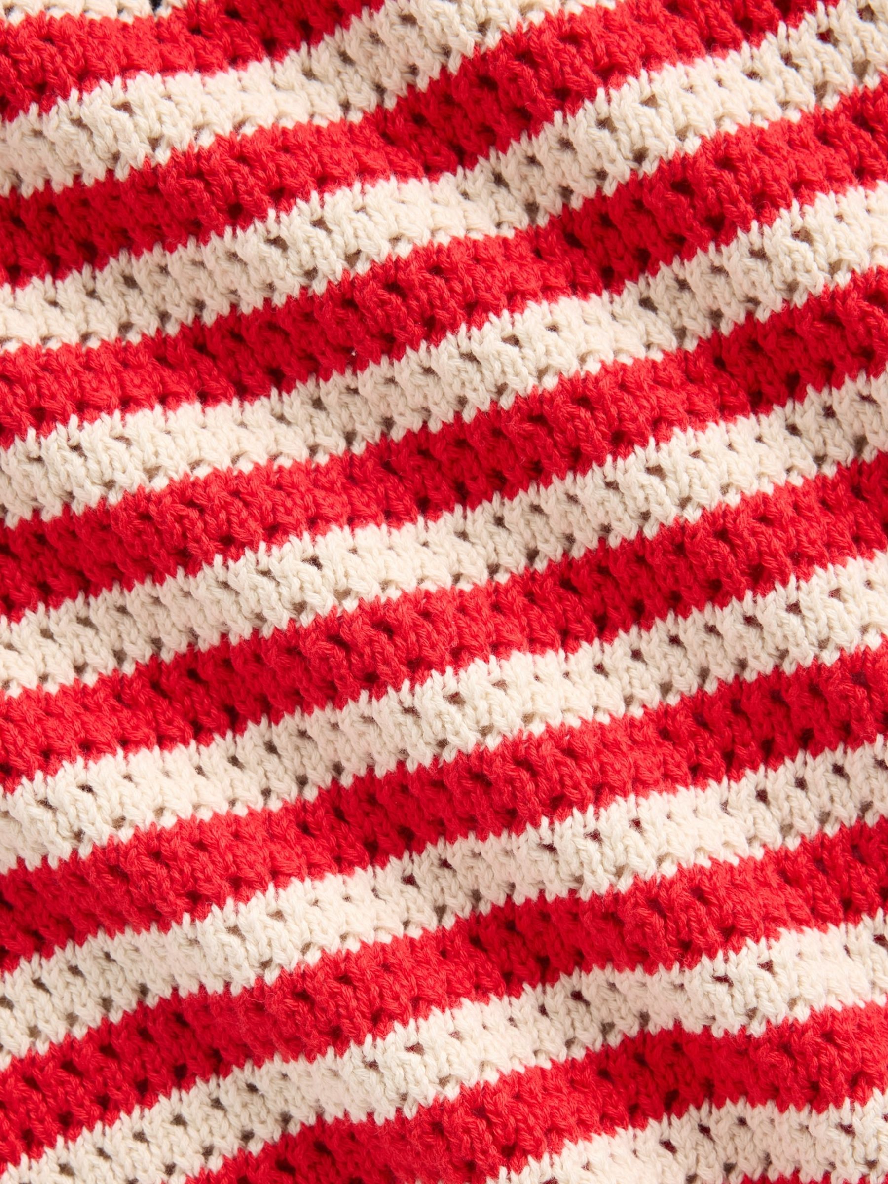 Red/White Stripe Crochet Crop Knit Tank Top - Image 4 of 4