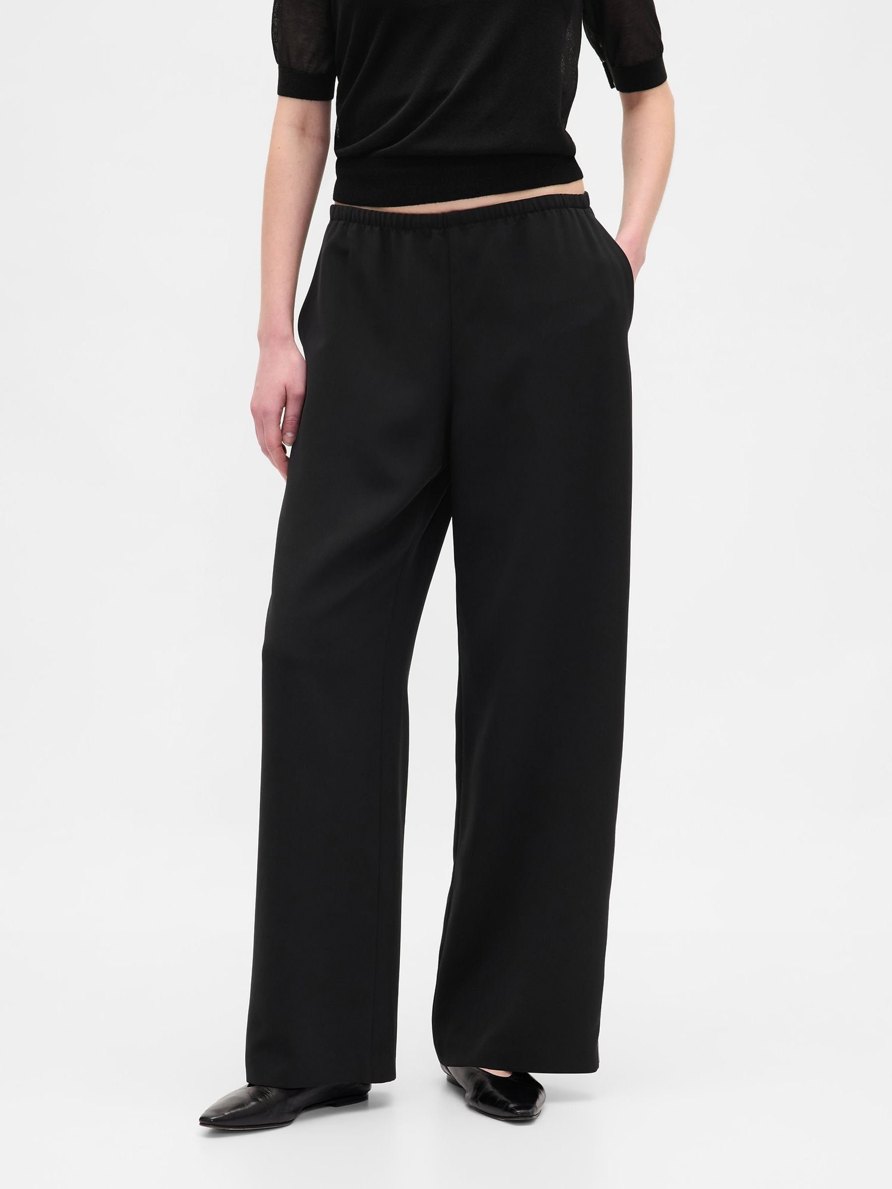 Black Easy Wide-Leg Trousers - Image 1 of 6