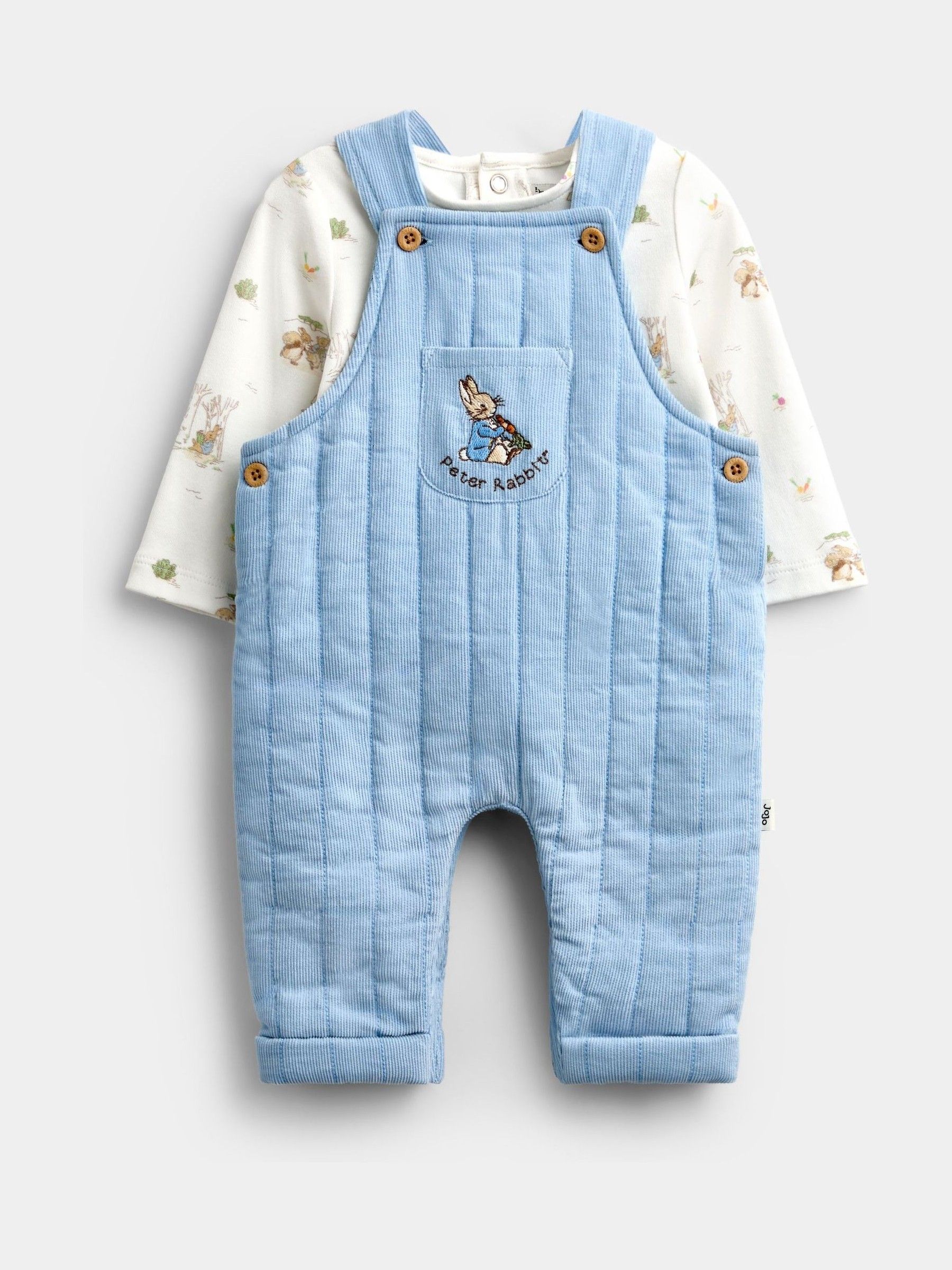 Light Blue Peter Rabbit Quilted Dungaree & Bodysuit Set - Image 3 of 9