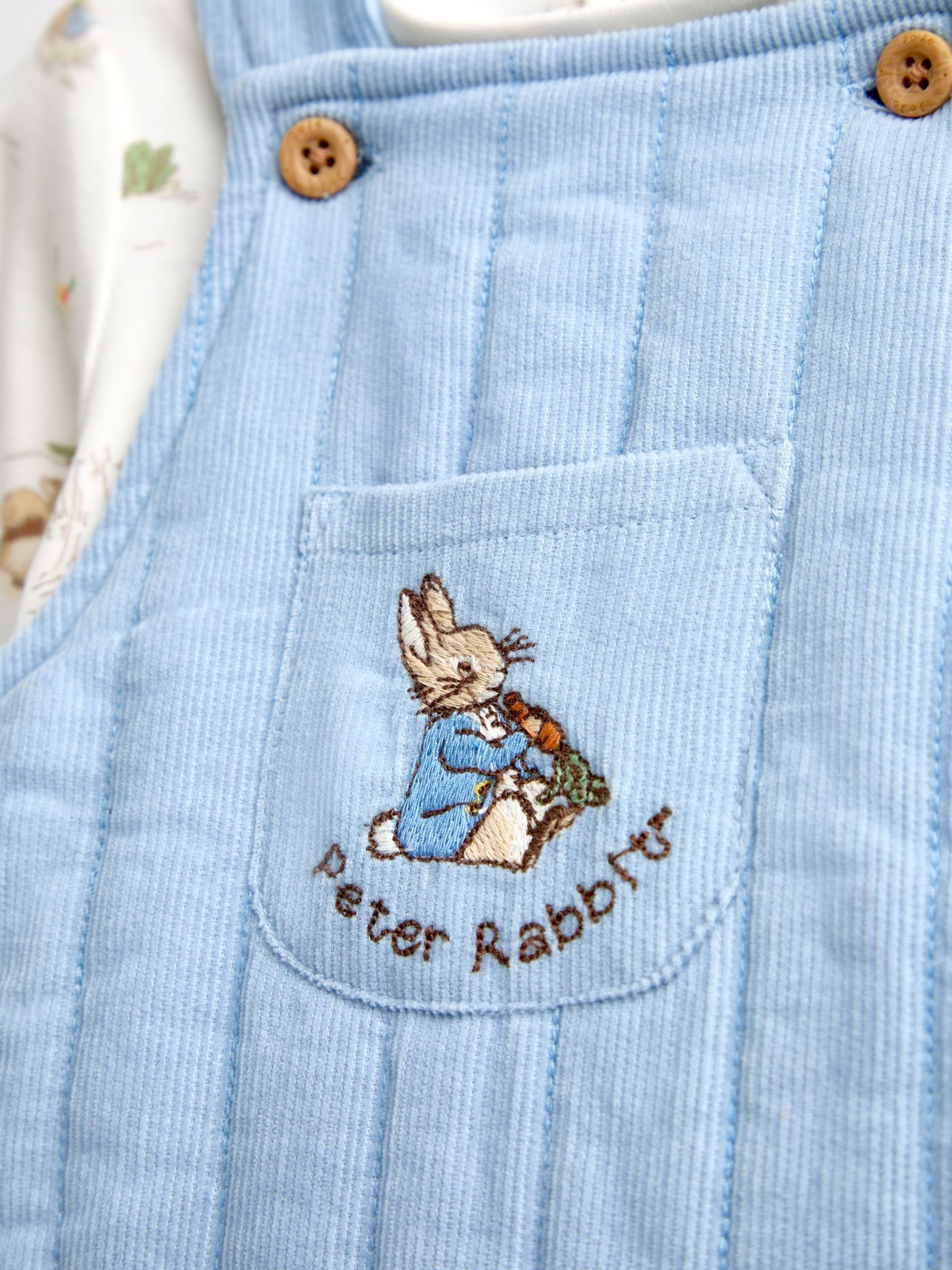 Light Blue Peter Rabbit Quilted Dungaree & Bodysuit Set - Image 9 of 9