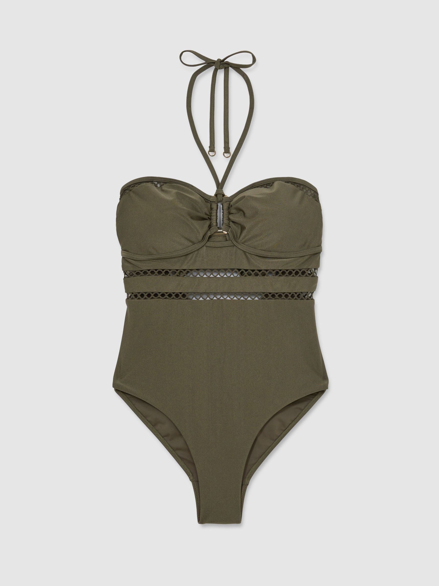 Reiss Libby Shimmer Lattice-Trim Bandeau Swimsuit - صورة 2 من 7