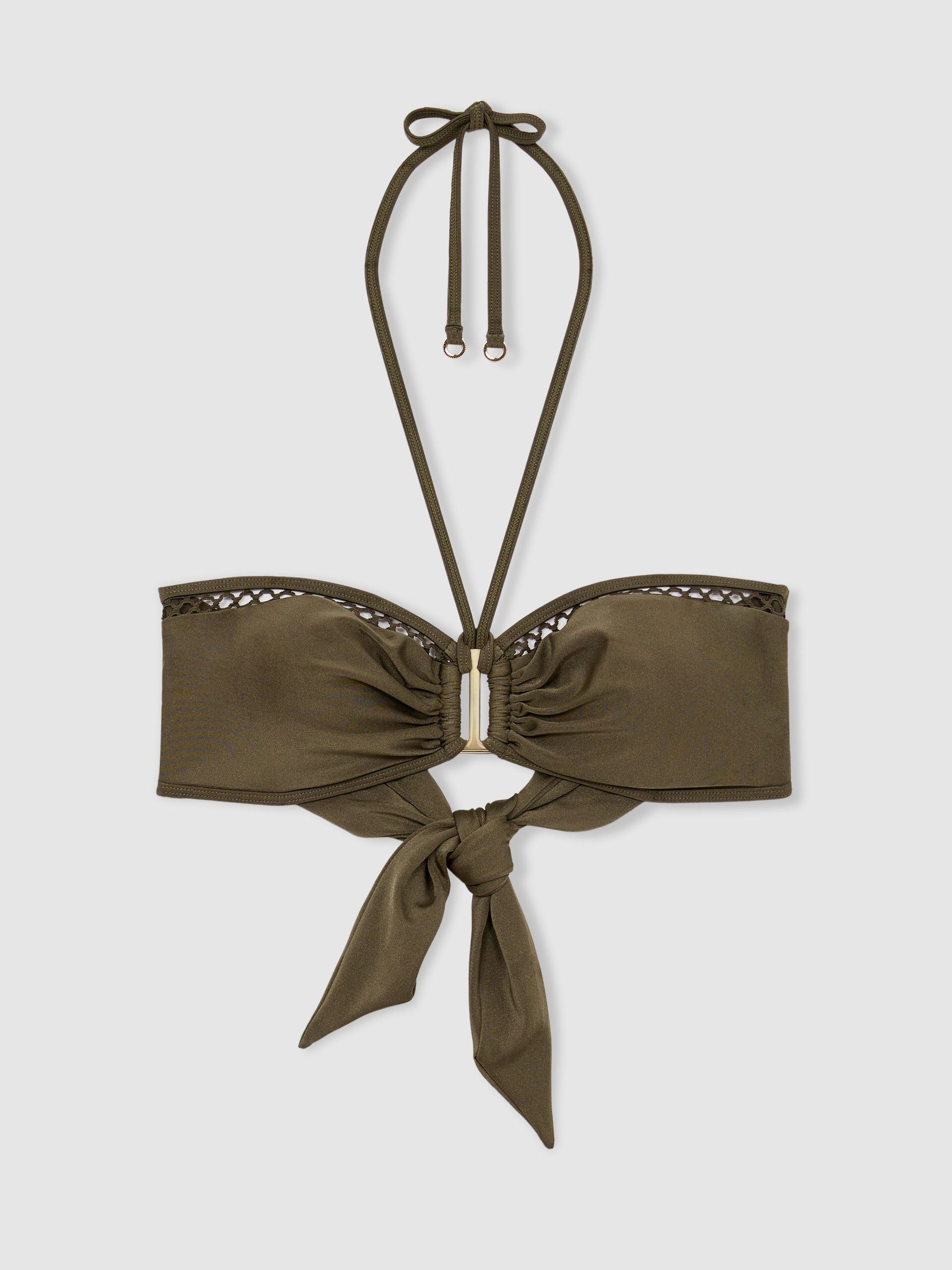 Shimmer Bandeau Bikini Top in Khaki Green - Image 2 of 7