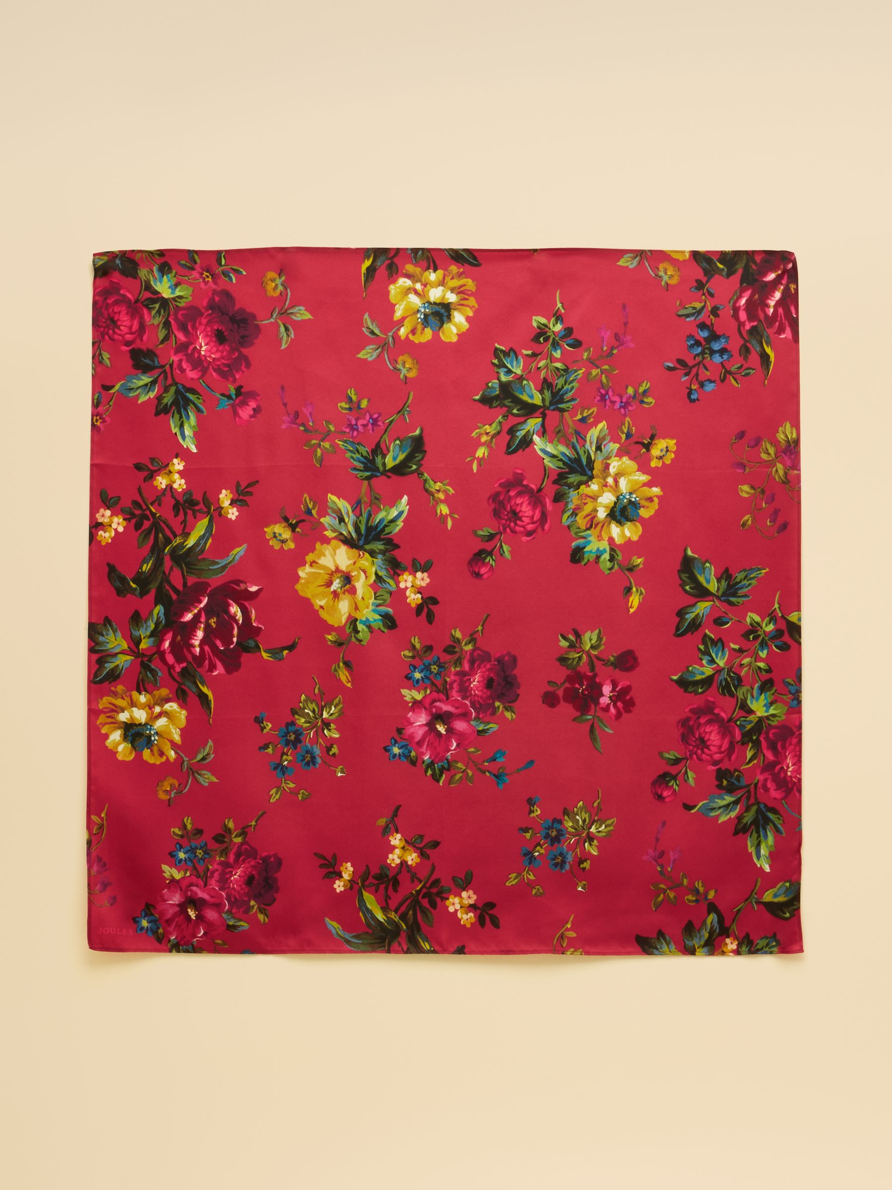 Elsie Red Floral 100% Silk Square Scarf - Image 6 of 8