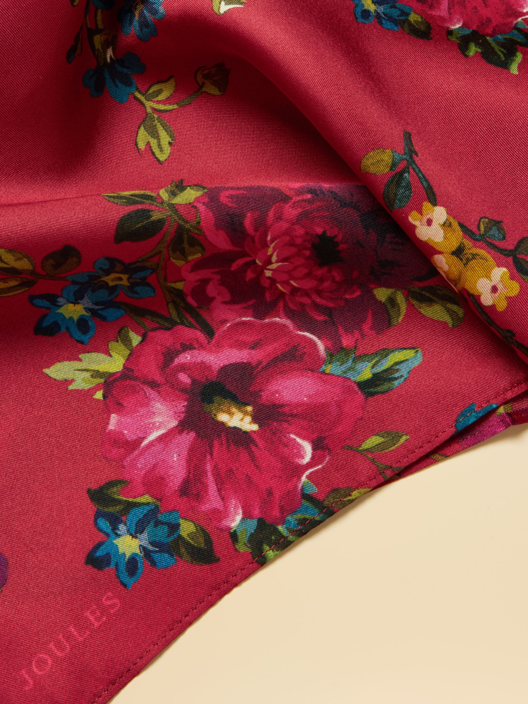 Elsie Red Floral 100% Silk Square Scarf - Image 7 of 8