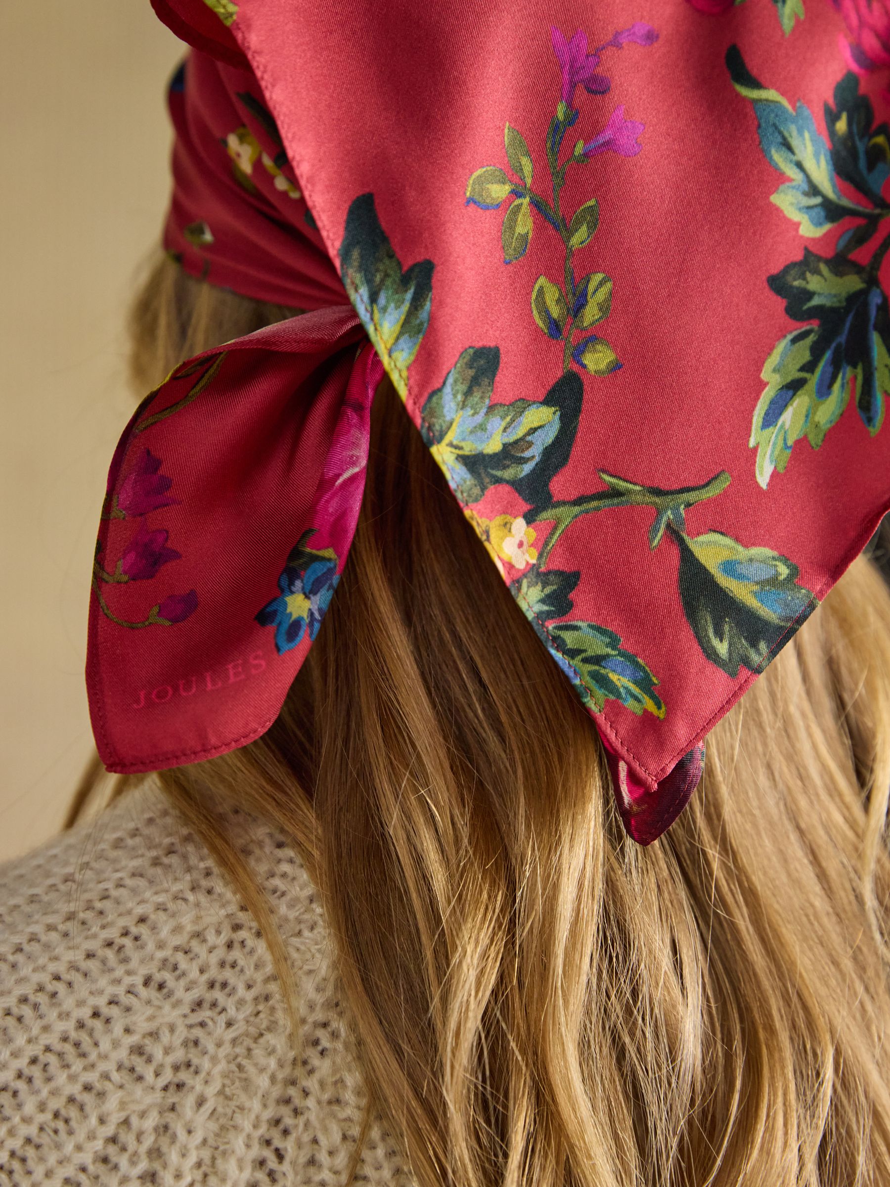 Elsie Red Floral 100% Silk Square Scarf - Image 8 of 8