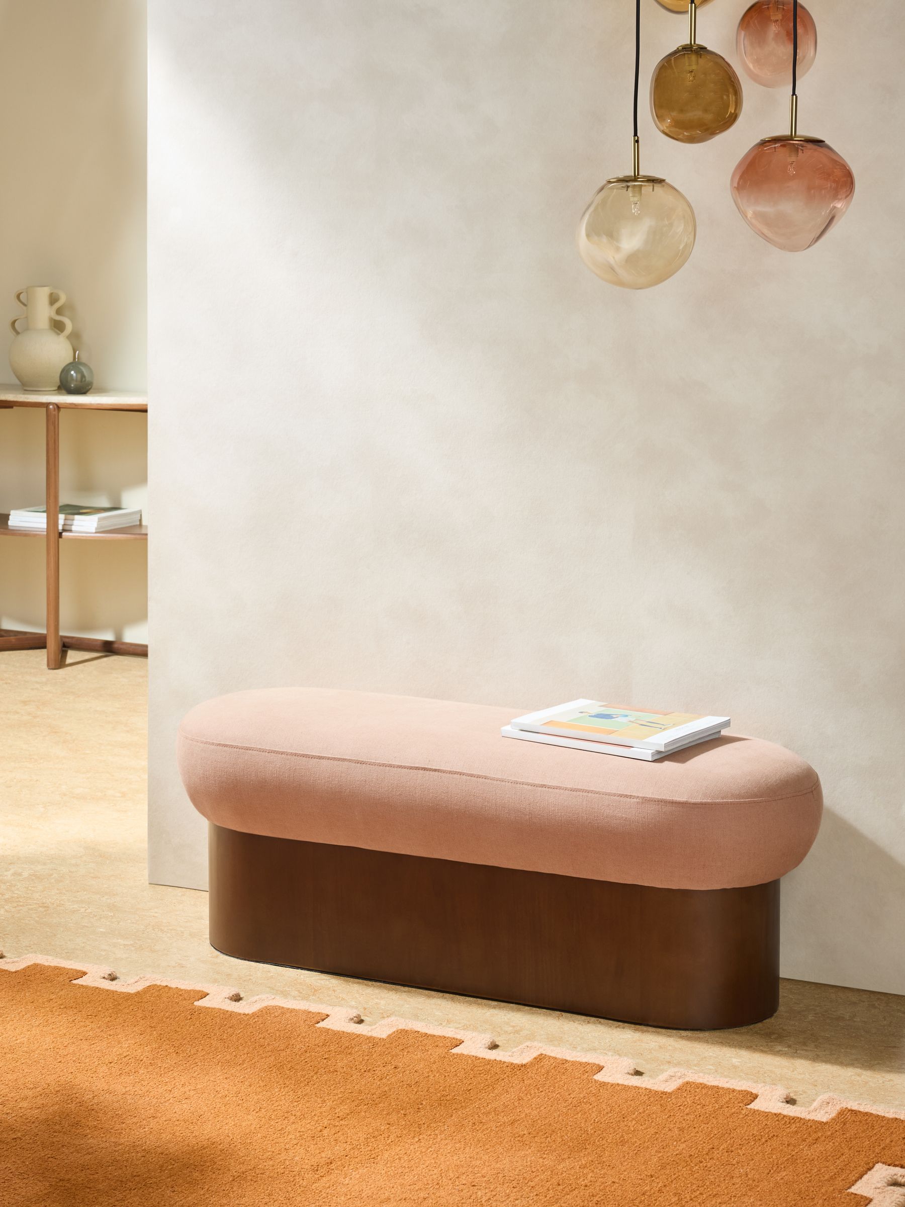 Novara Storage Ottoman Bench in Cotton Linen Blend Tea Rose Pink - Image 1 of 8