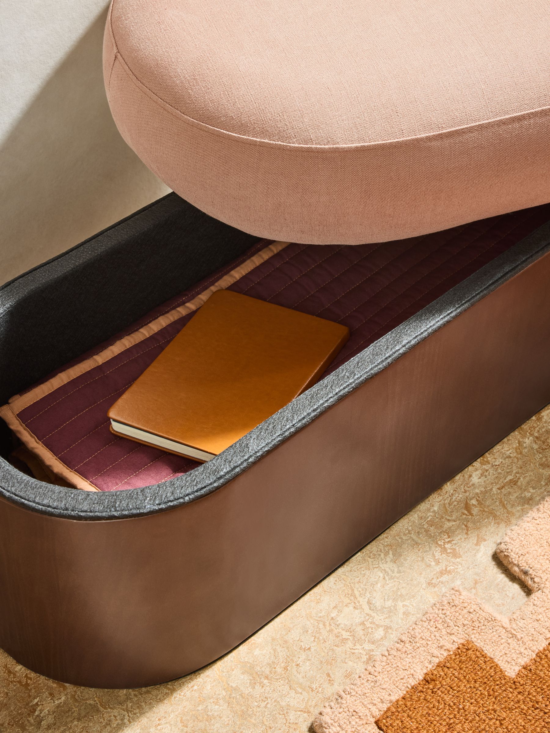 Novara Storage Ottoman Bench in Cotton Linen Blend Tea Rose Pink - Image 3 of 8