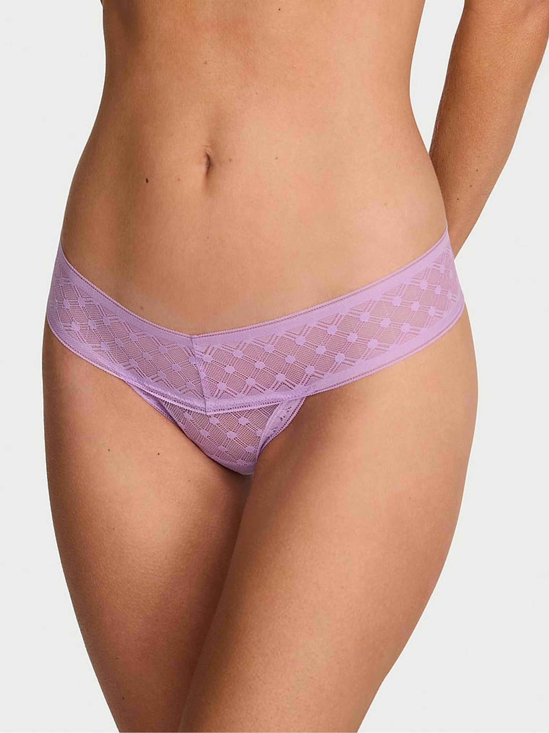 Candy Violet Purple Thong Geo Dot Lace Knickers - Image 1 of 2