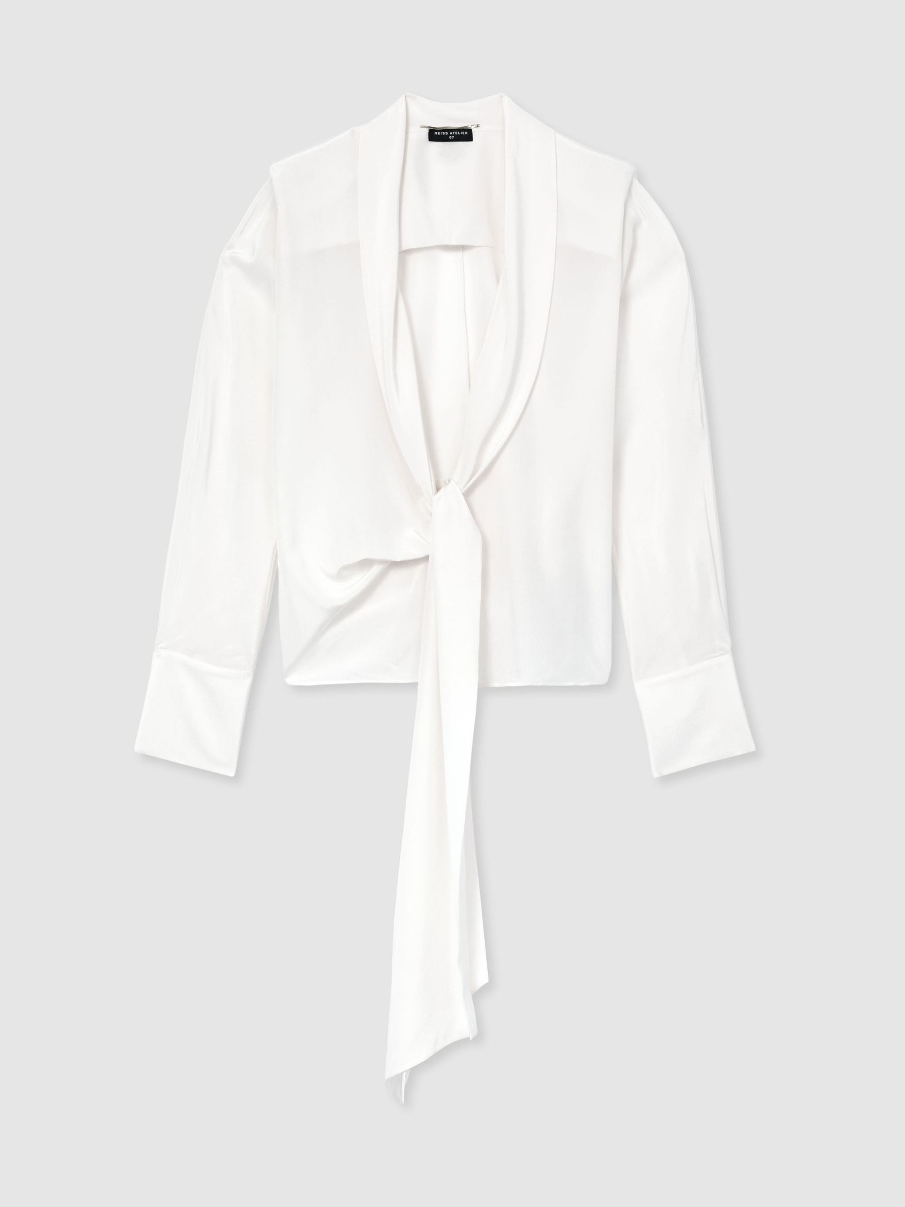 Atelier Silk Crepe de Chine Tie-Front Shirt in Ivory - Image 2 of 8 Atelier Silk Crepe de Chine Tie-Front Shirt in Ivory - Image 2 of 8