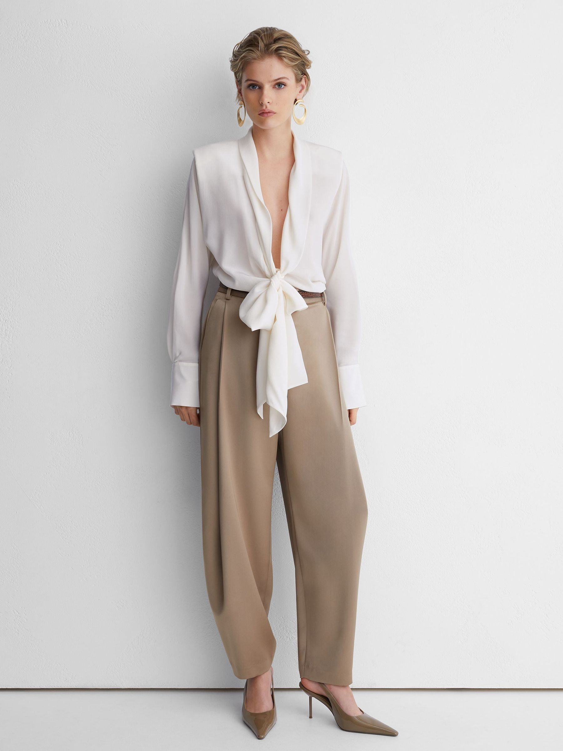Atelier Silk Crepe de Chine Tie-Front Shirt in Ivory - Image 3 of 8