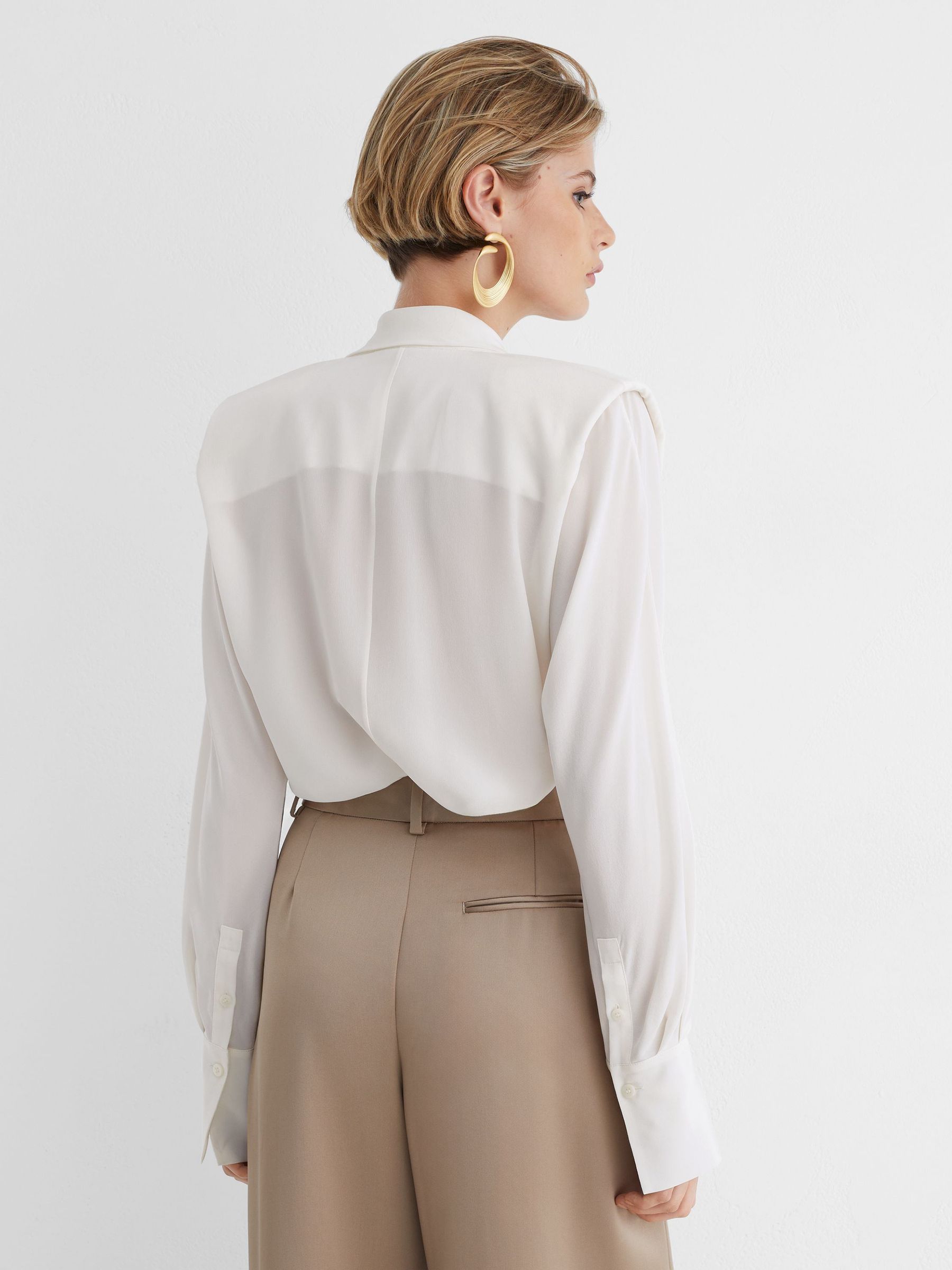 Atelier Silk Crepe de Chine Tie-Front Shirt in Ivory - Image 7 of 8