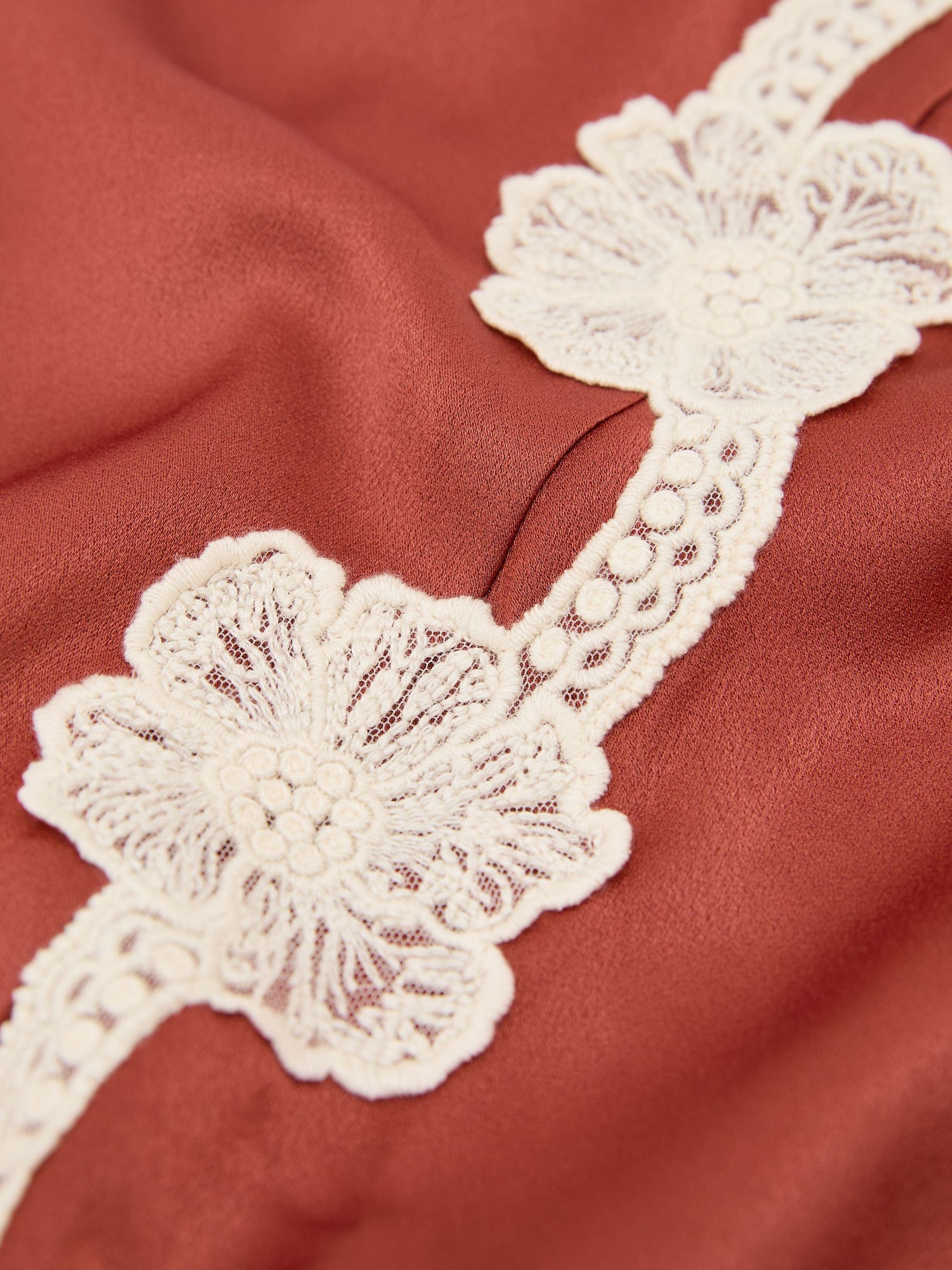 Satin Floral-Lace Trim Cami Top in Rust Orange - Image 8 of 8