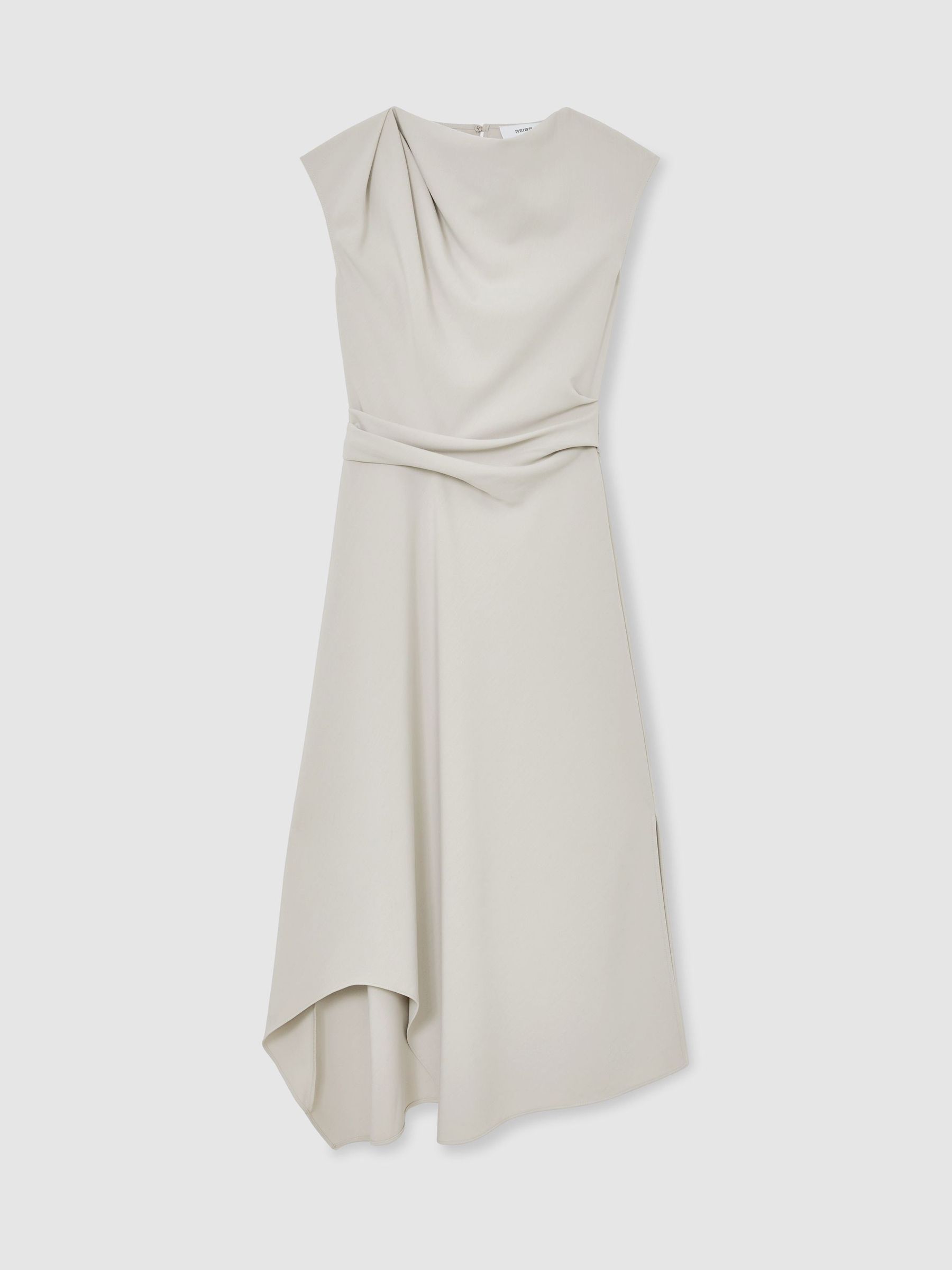 Gathered-Detail Draped Midi Dress in Stone Neutral - Image 2 of 7 Gathered-Detail Draped Midi Dress in Stone Neutral - Image 2 of 7