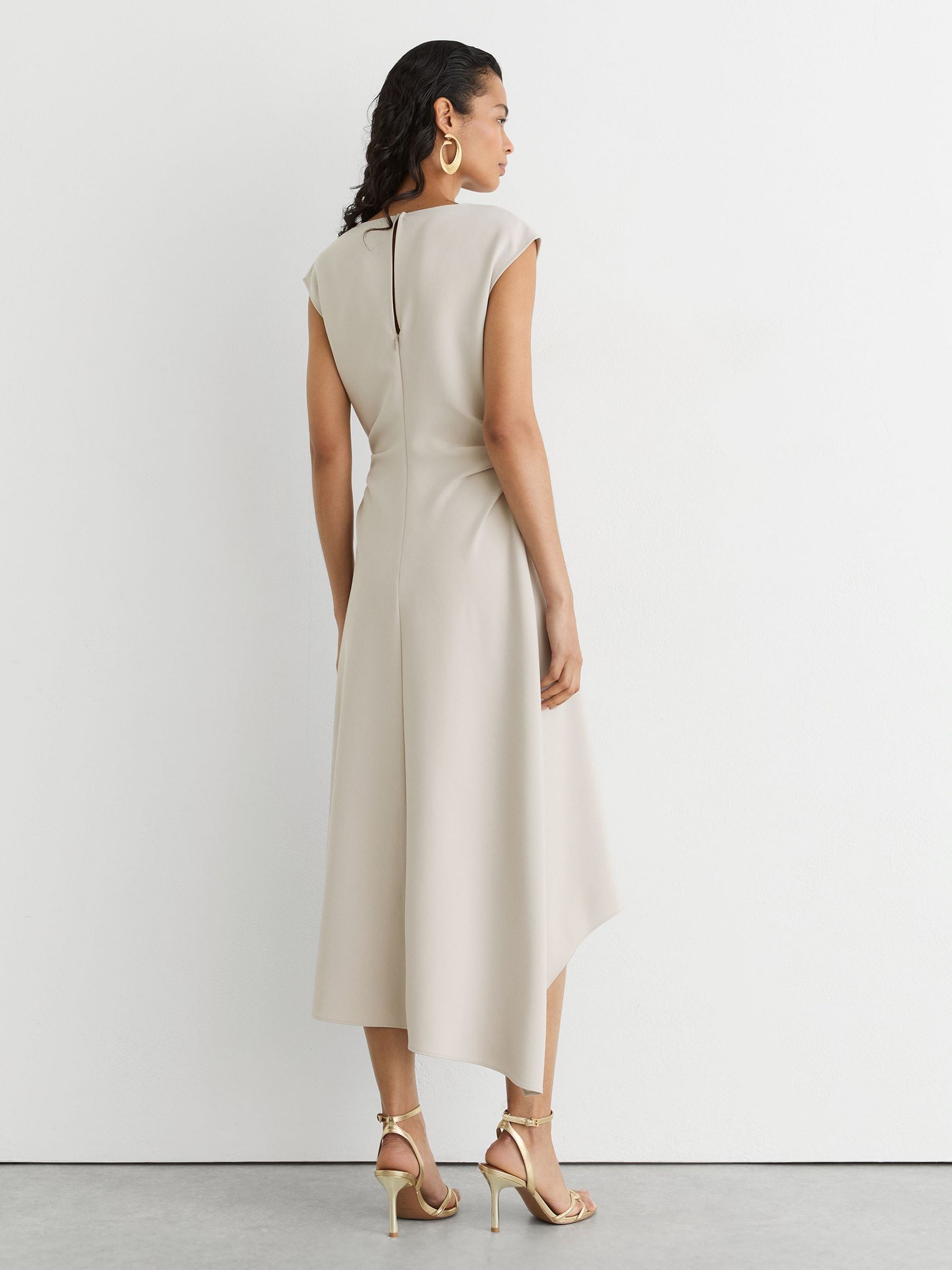 Gathered-Detail Draped Midi Dress in Stone Neutral - Image 6 of 7