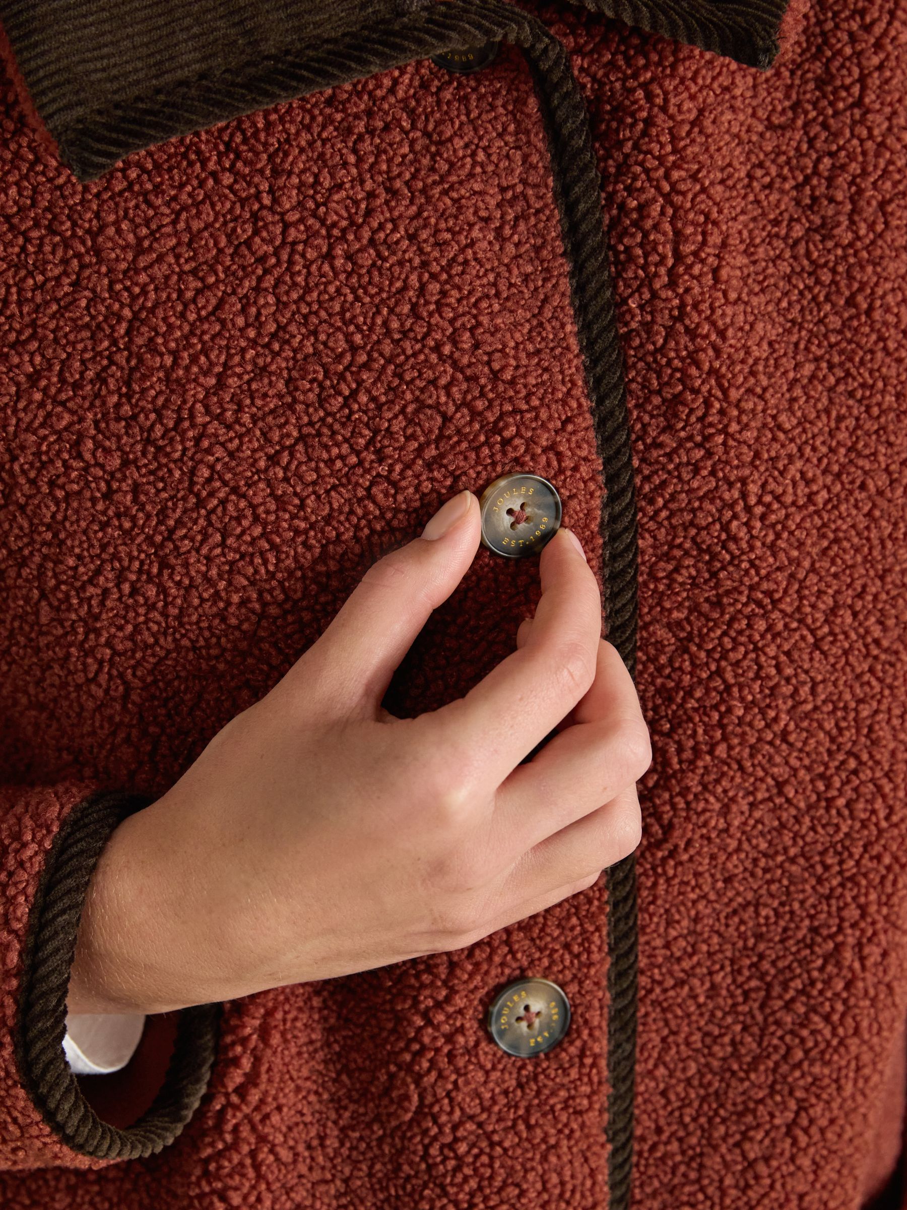 Sadie Burnt Orange Longline Button Through Fleece Jacket - Image 4 of 8