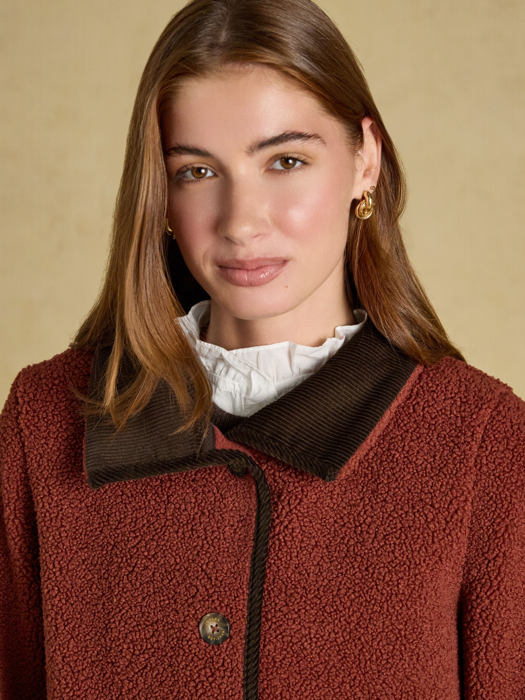 Sadie Burnt Orange Longline Button Through Fleece Jacket - Image 6 of 8