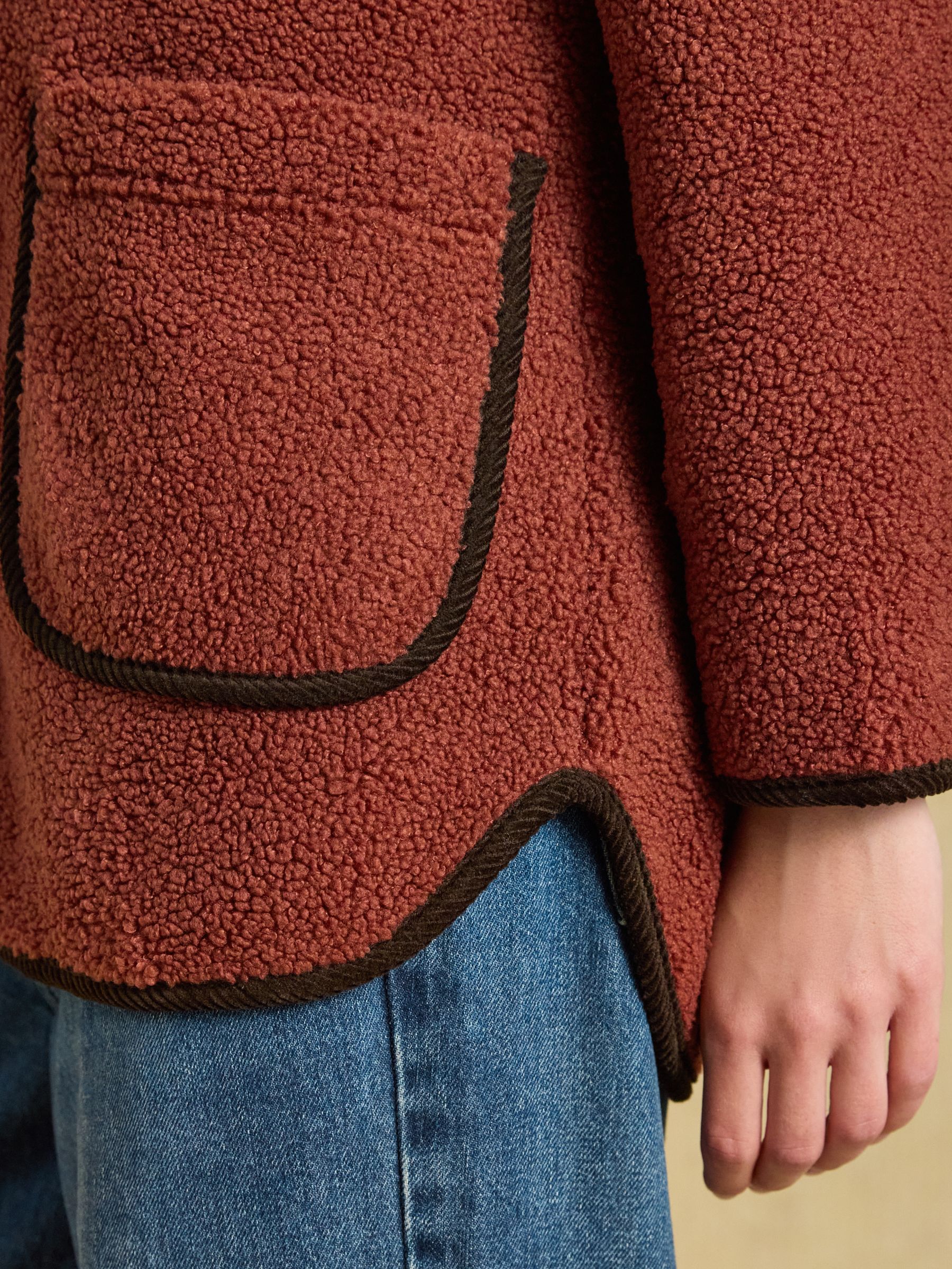 Sadie Burnt Orange Longline Button Through Fleece Jacket - Image 7 of 8