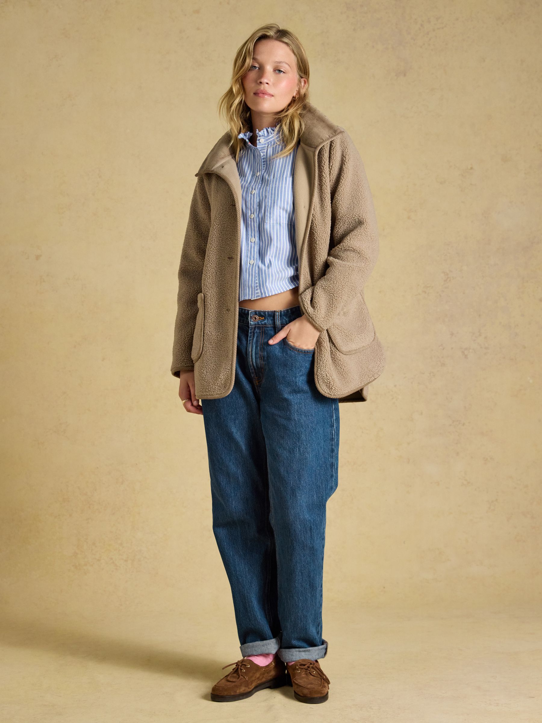 Sadie Mink Brown Longline Button Through Fleece Jacket - Image 6 of 7