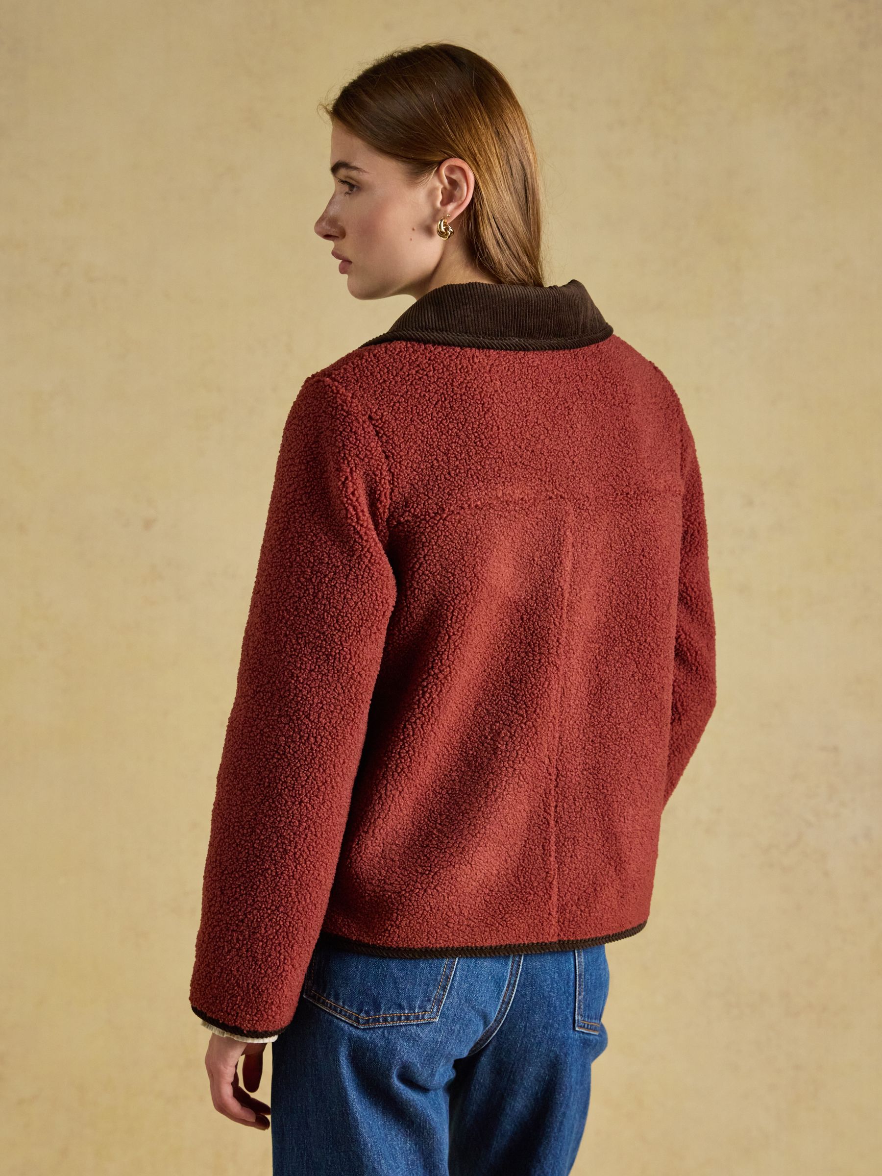 Sadie Burnt Orange Button Through Fleece Jacket - Image 2 of 8