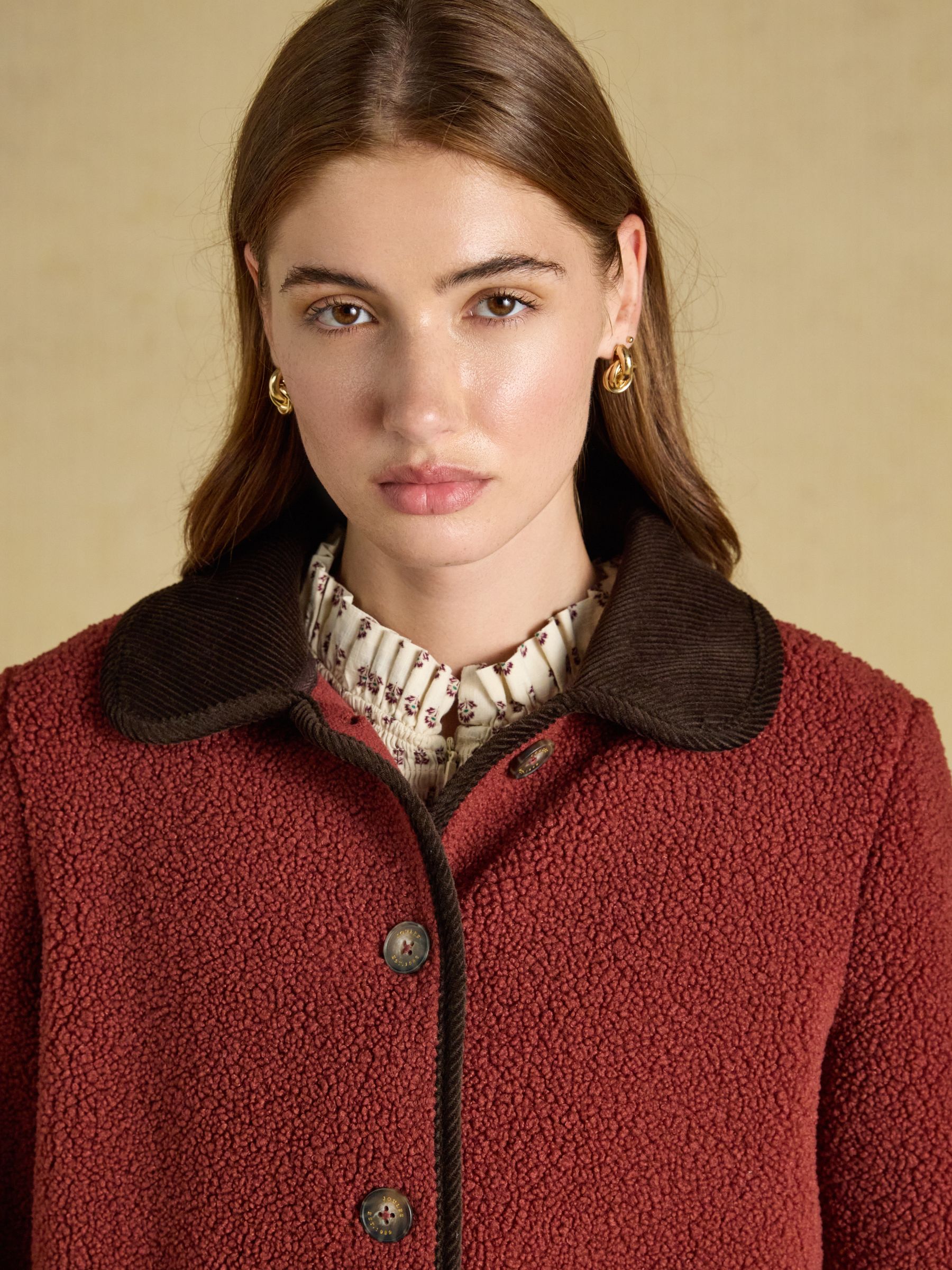 Sadie Burnt Orange Button Through Fleece Jacket - Image 6 of 8