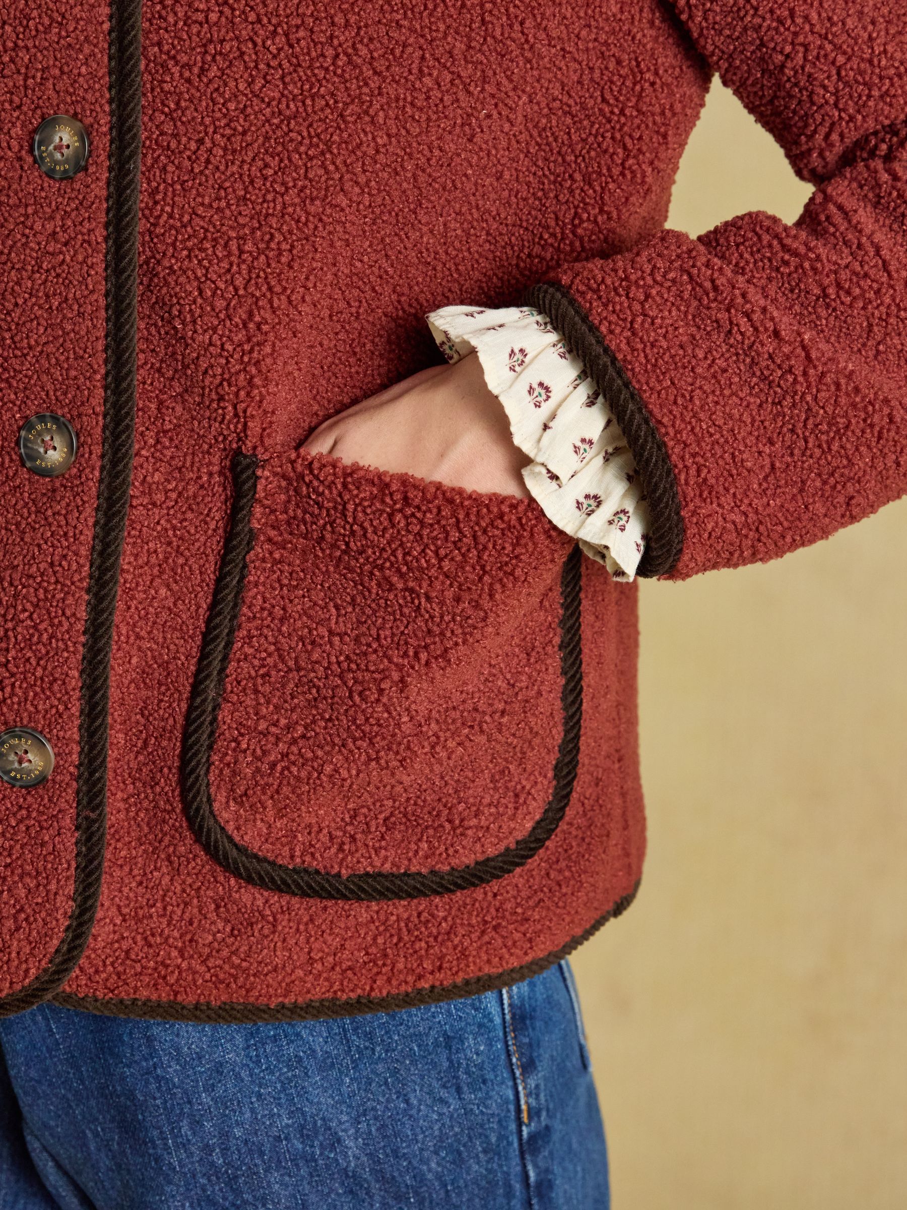 Sadie Burnt Orange Button Through Fleece Jacket - Image 7 of 8