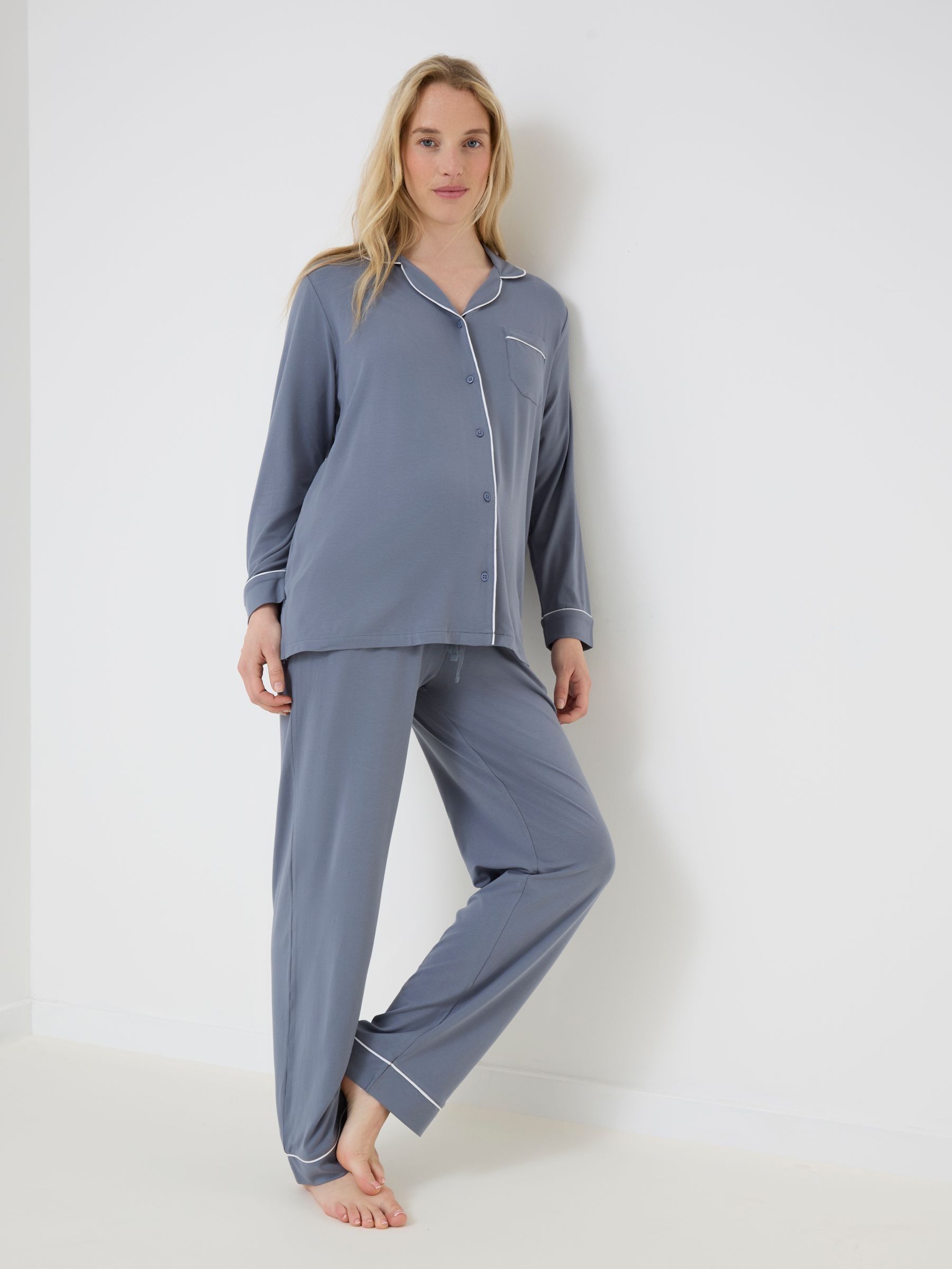 Blue Jersey Maternity Pyjama Set - Image 2 of 6 Blue Jersey Maternity Pyjama Set - Image 2 of 6